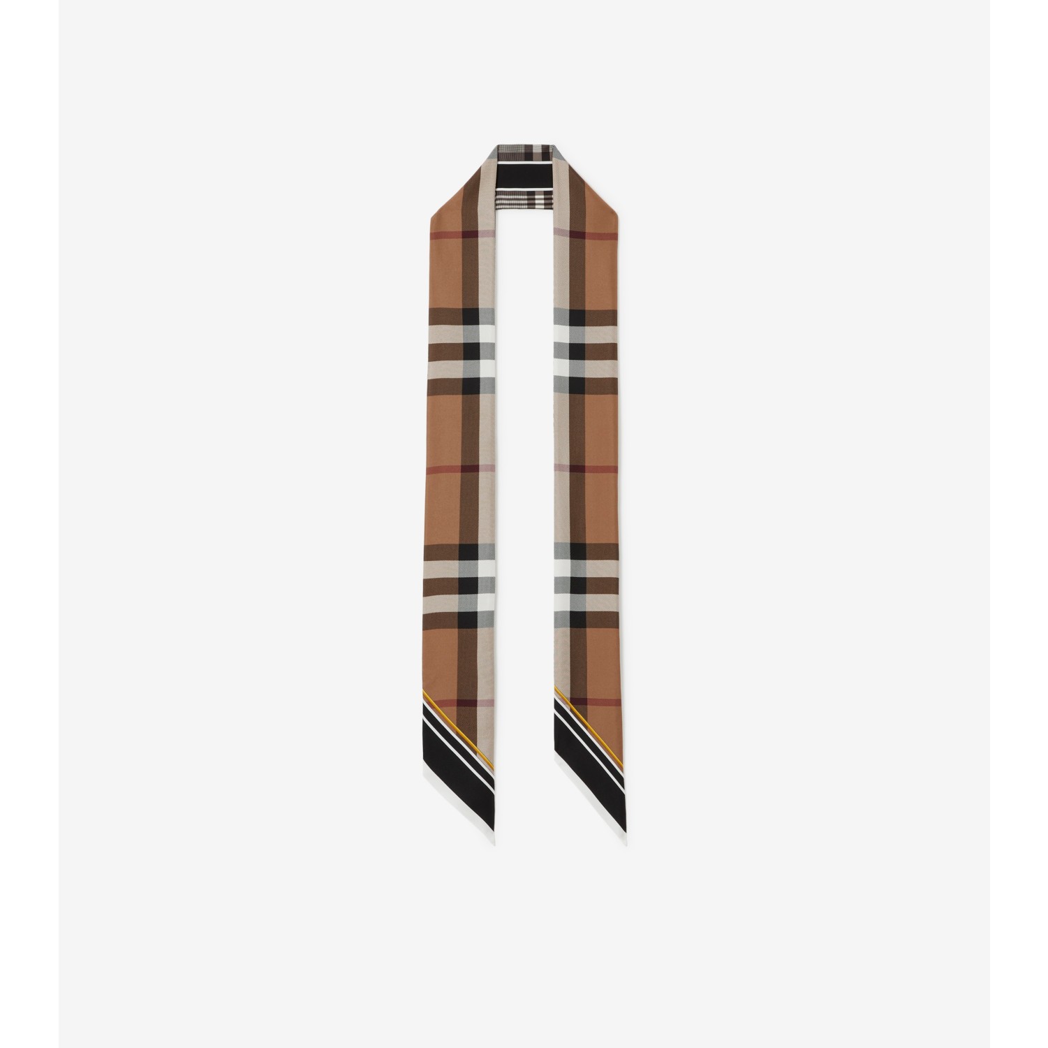 Skinny Reversible Check Silk Scarf in Black Burberry Official