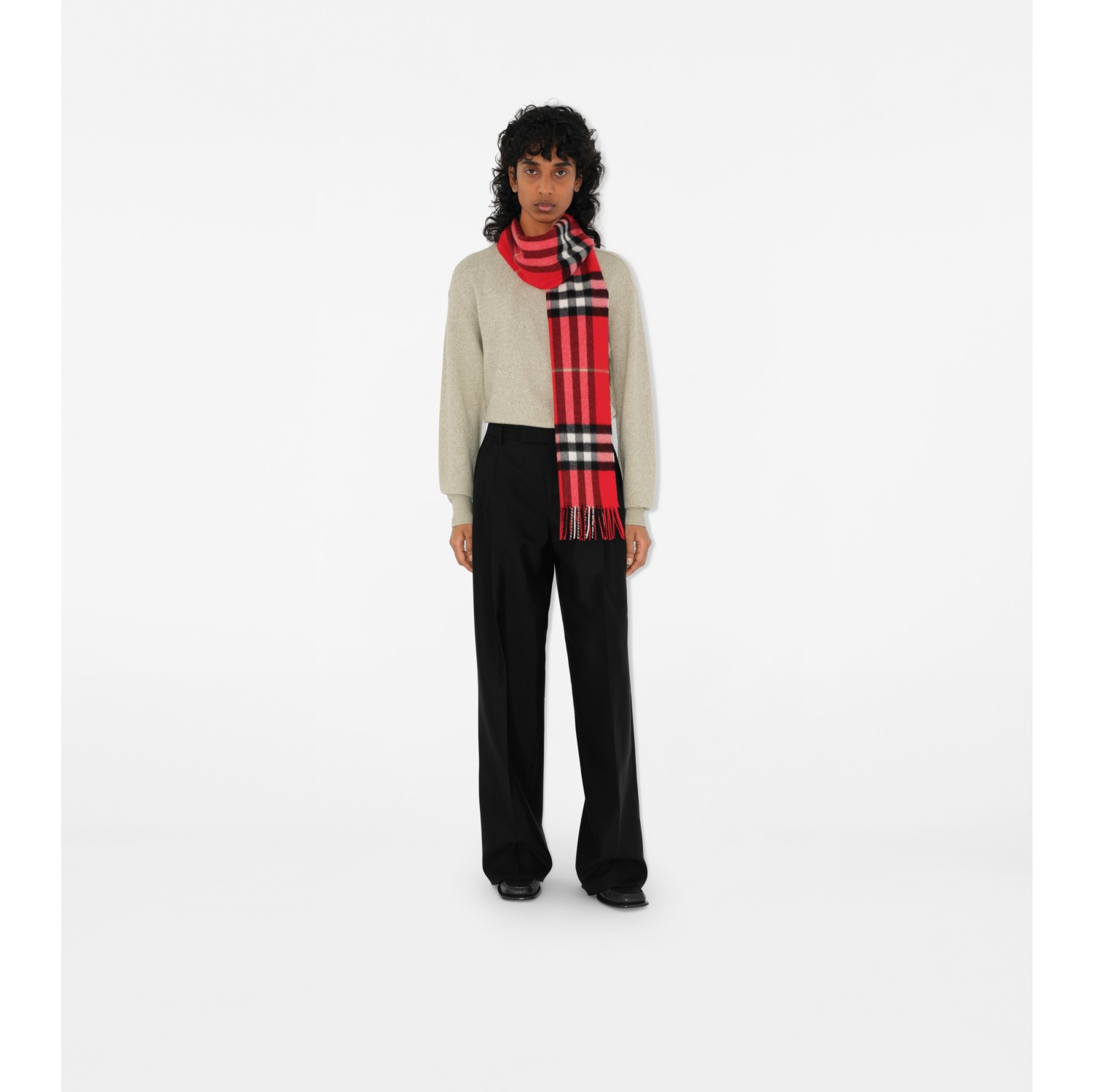 Check Cashmere Scarf in Red Burberry Official