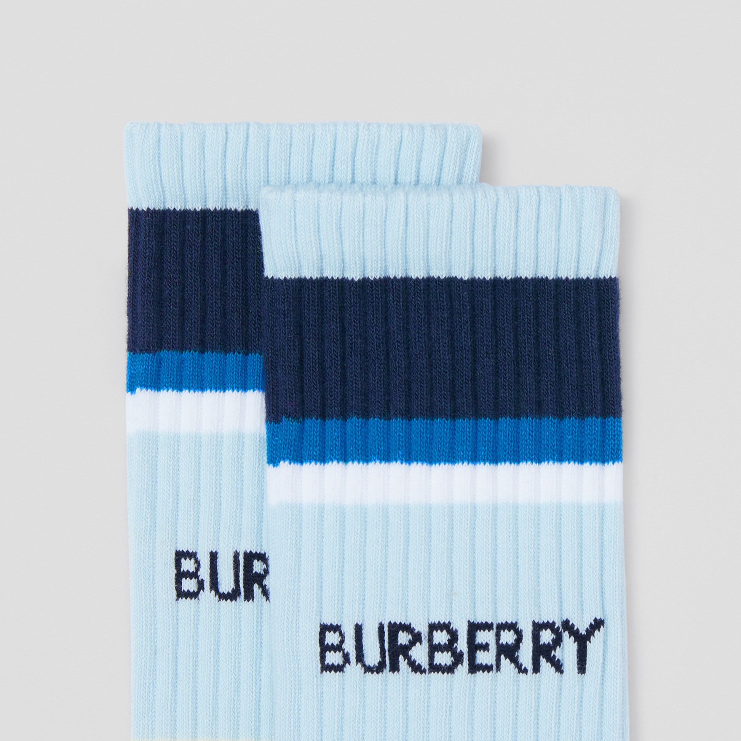 Logo Intarsia Technical Cotton Socks in Pale Blue | Burberry® Official - 2