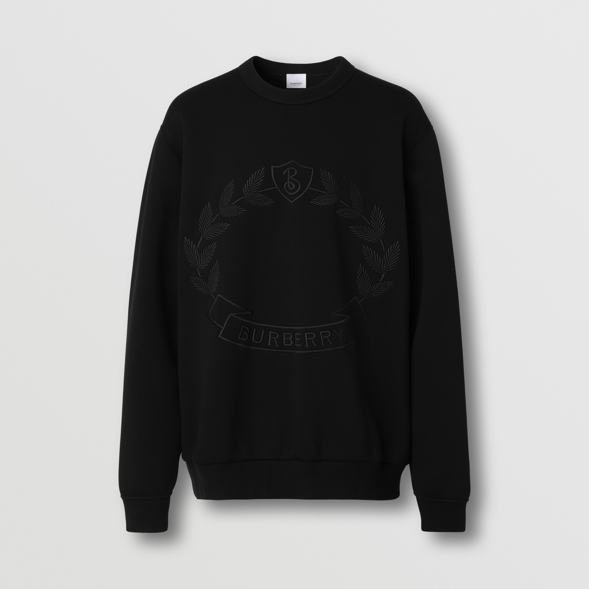 Embroidered Oak Leaf Crest Cotton Sweatshirt in Black - Men | Burberry® Official - 4