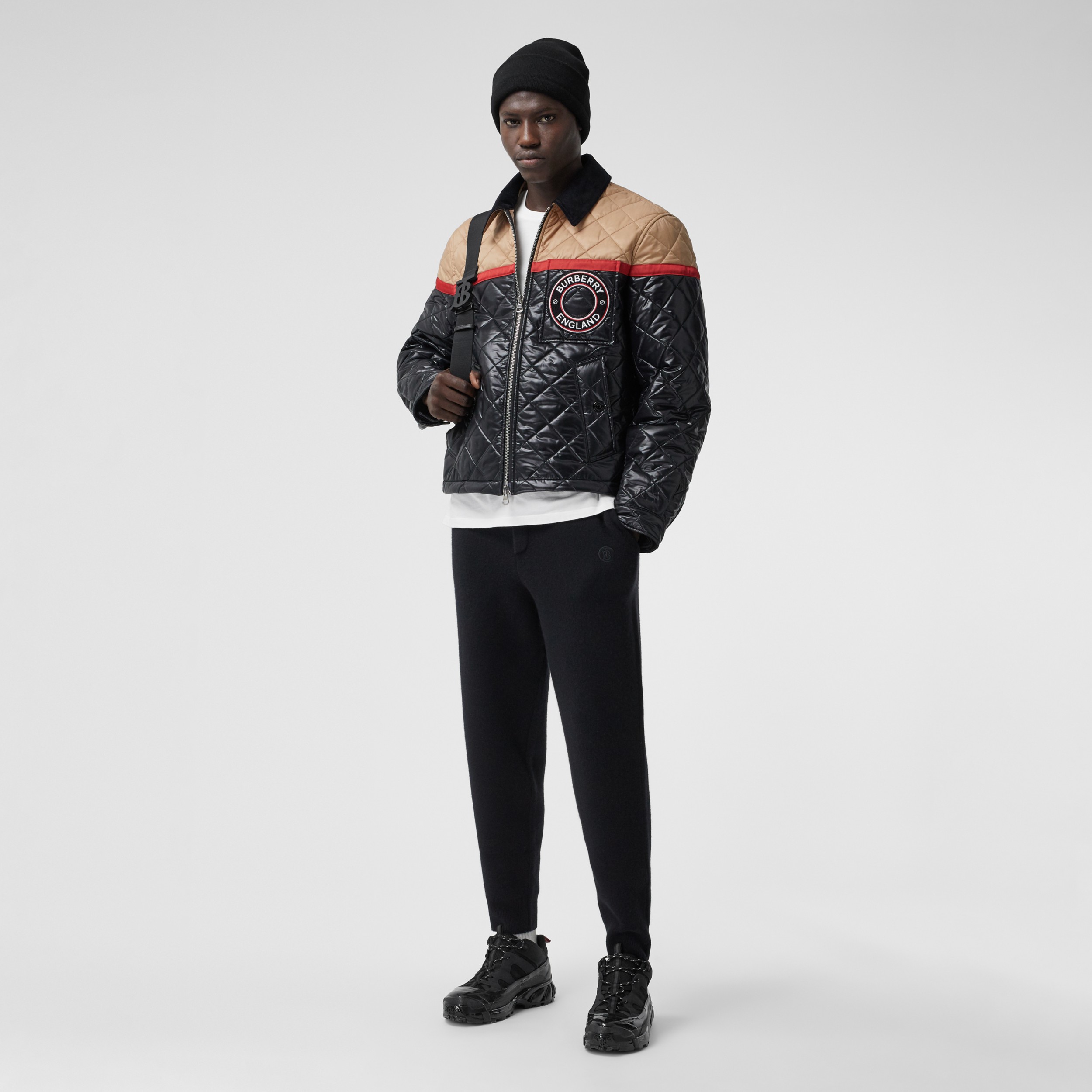 Colour Block Recycled Nylon Harrington Jacket in Black - Men | Burberry ...