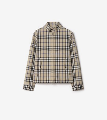チェック ハリントンジャケット (ライケンベージュ) - メンズ