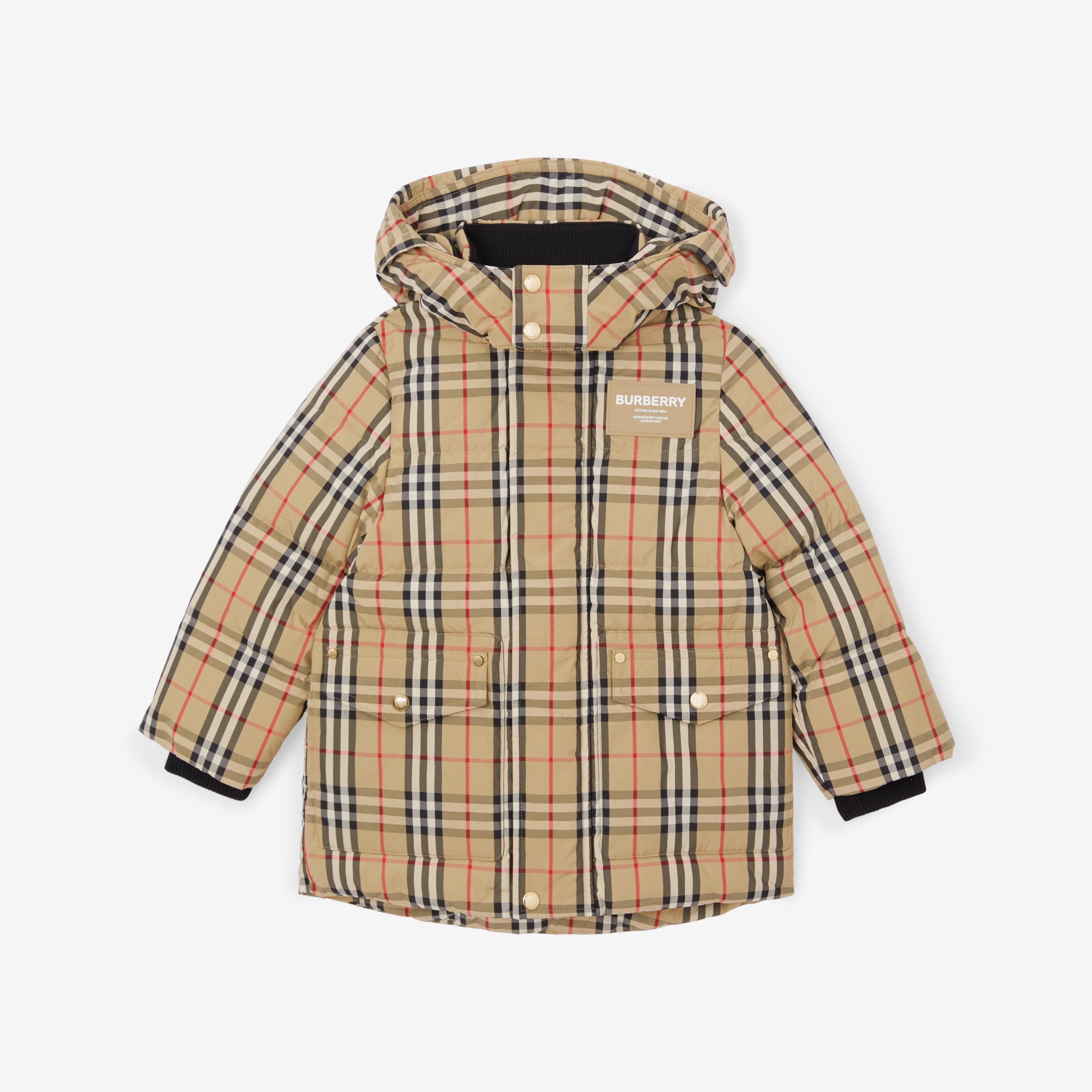 Vintage Check Nylon Hooded Puffer Coat in Archive Beige | Burberry® Official - 1