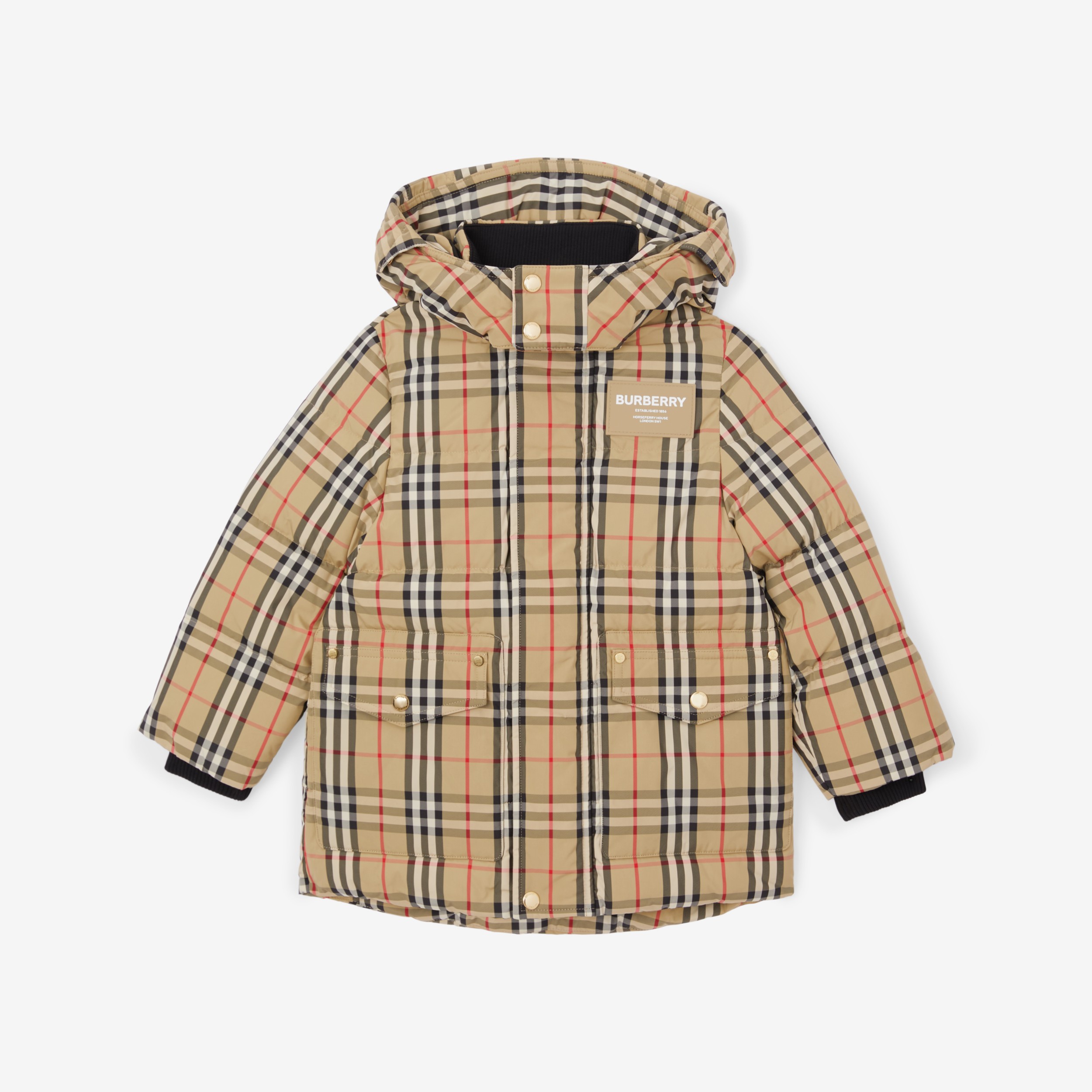 ヴィンテージチェック ナイロン フーデッド パファーコート (アーカイブベージュ) | Burberry®公式サイト