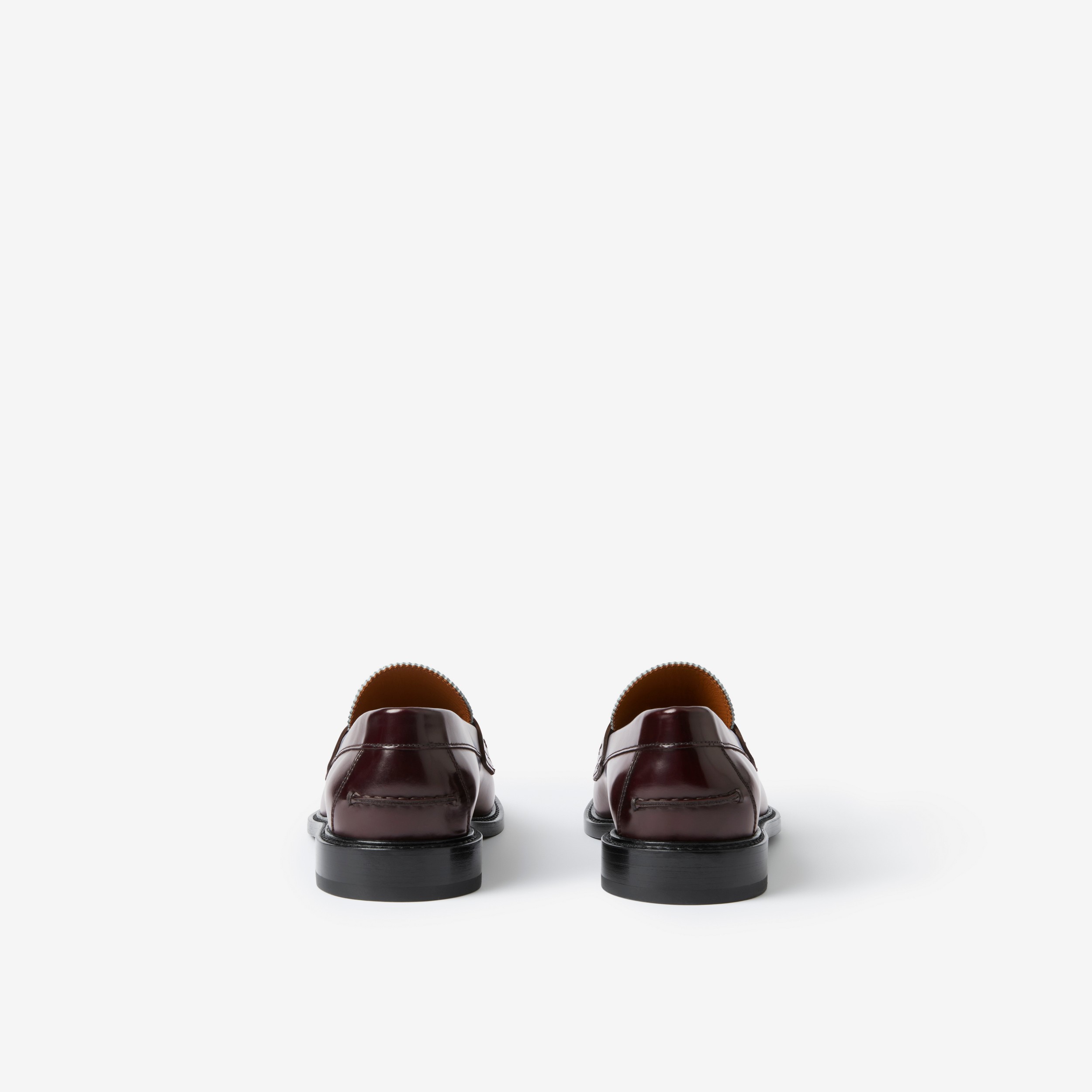 Check Panel Leather Penny Loafers in Bordeaux - Men | Burberry® Official - 3