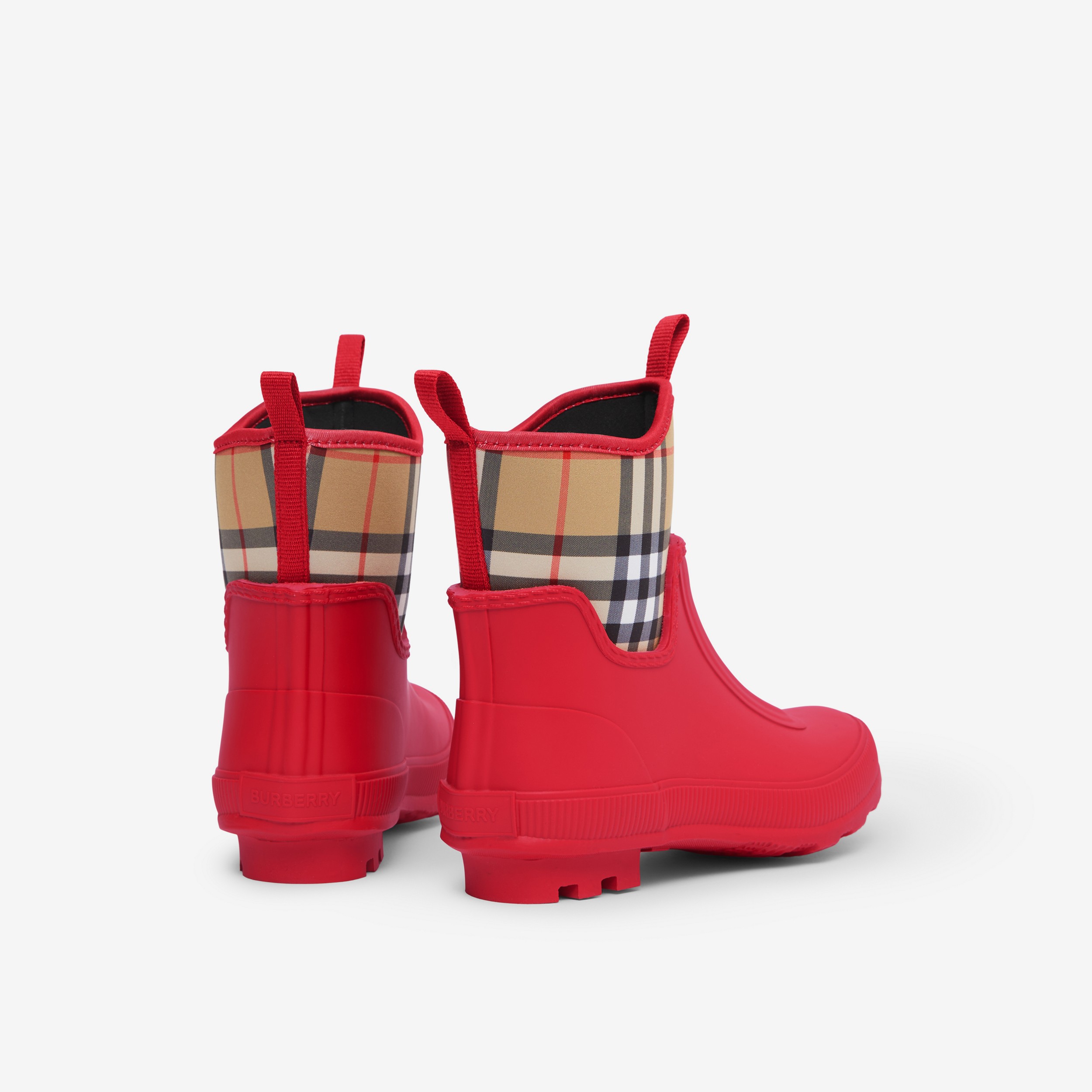 Vintage Check Neoprene and Rubber Rain Boots in Bright Red - Children | Burberry® Official - 3