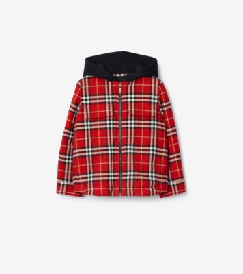 チェック コットン フーデッドジャケット (ポピーレッド) | Burberry