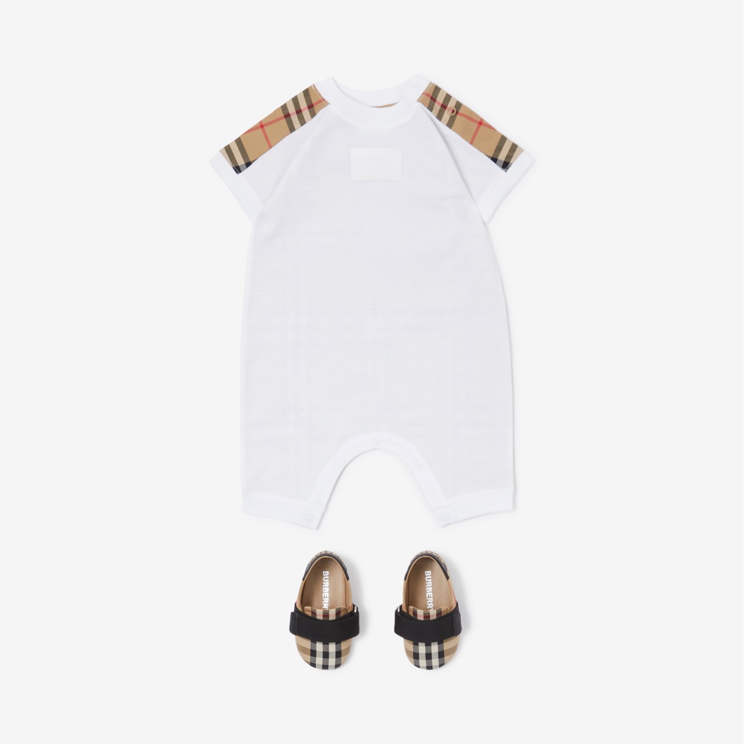 Check Panel Cotton Playsuit in White - Children | Burberry® Official