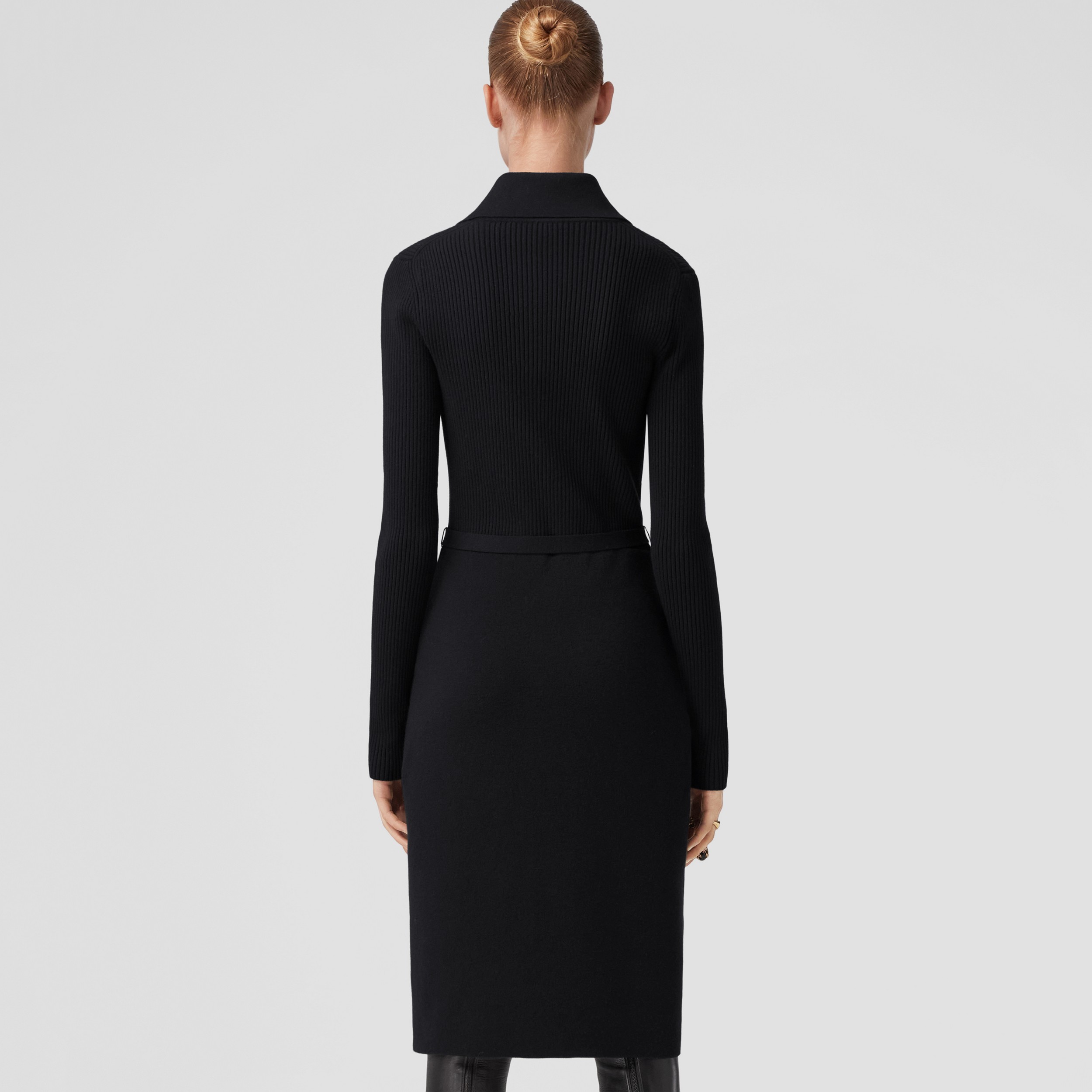 Monogram Motif Rib Knit Wool Dress in Black - Women | Burberry® Official - 3
