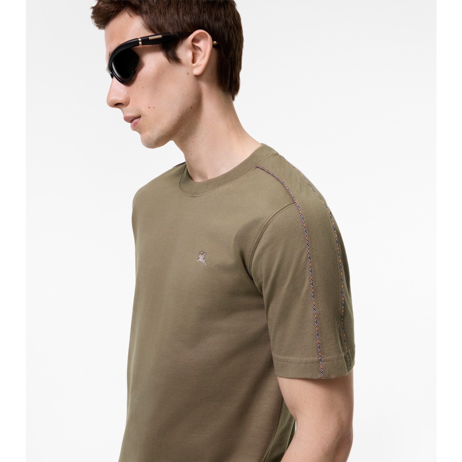 Check Piping Cotton T-shirt in Finch brown - Men | Burberry® Official