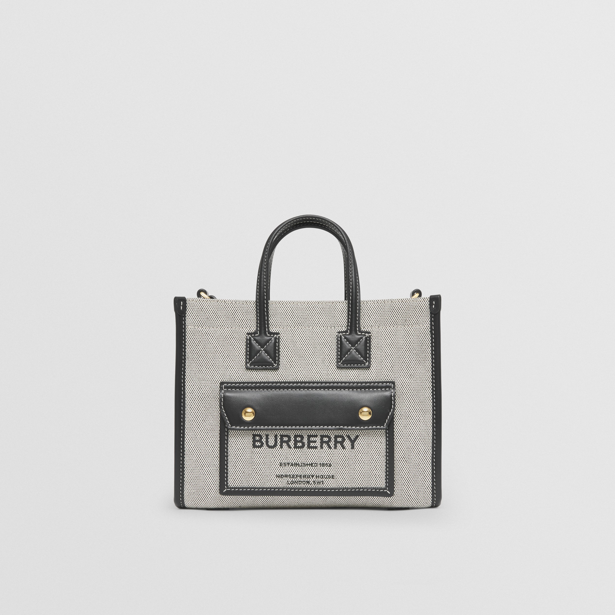 Mini Two-tone Canvas and Leather Freya Tote in Black - Women | Burberry® Official - 1