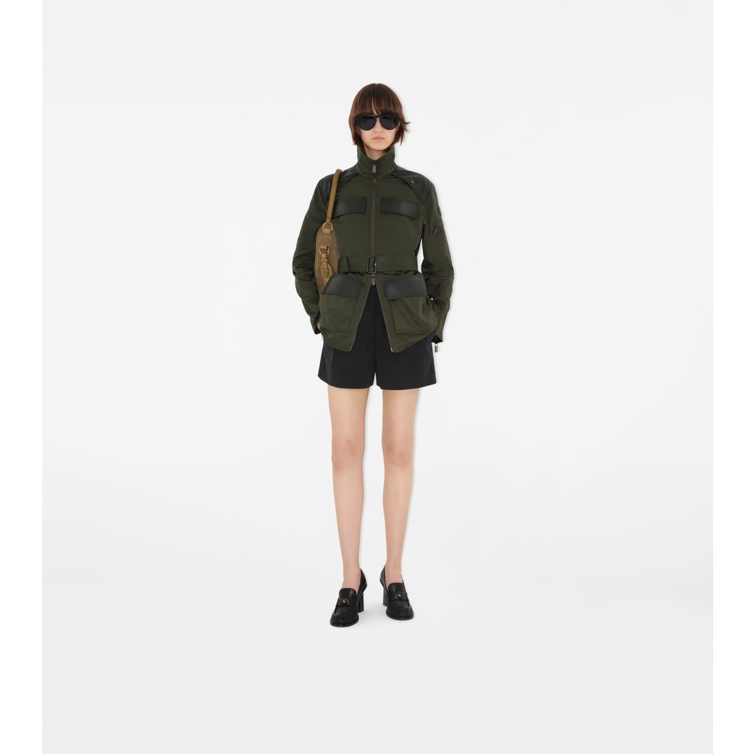 Leather Trim Nylon Blend Field Jacket