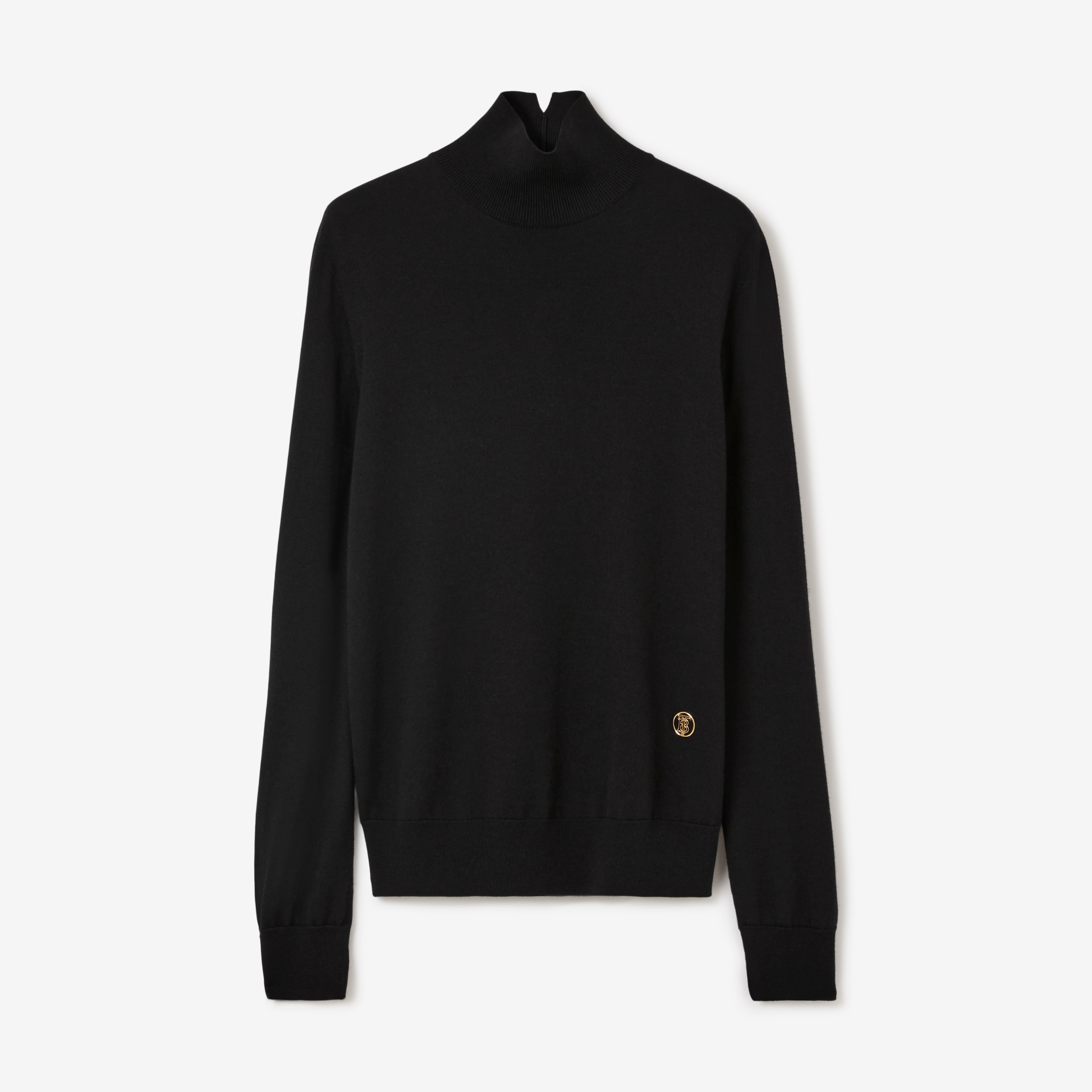 Monogram Motif Wool Silk Funnel Neck Sweater in Black - Women | Burberry®  Official