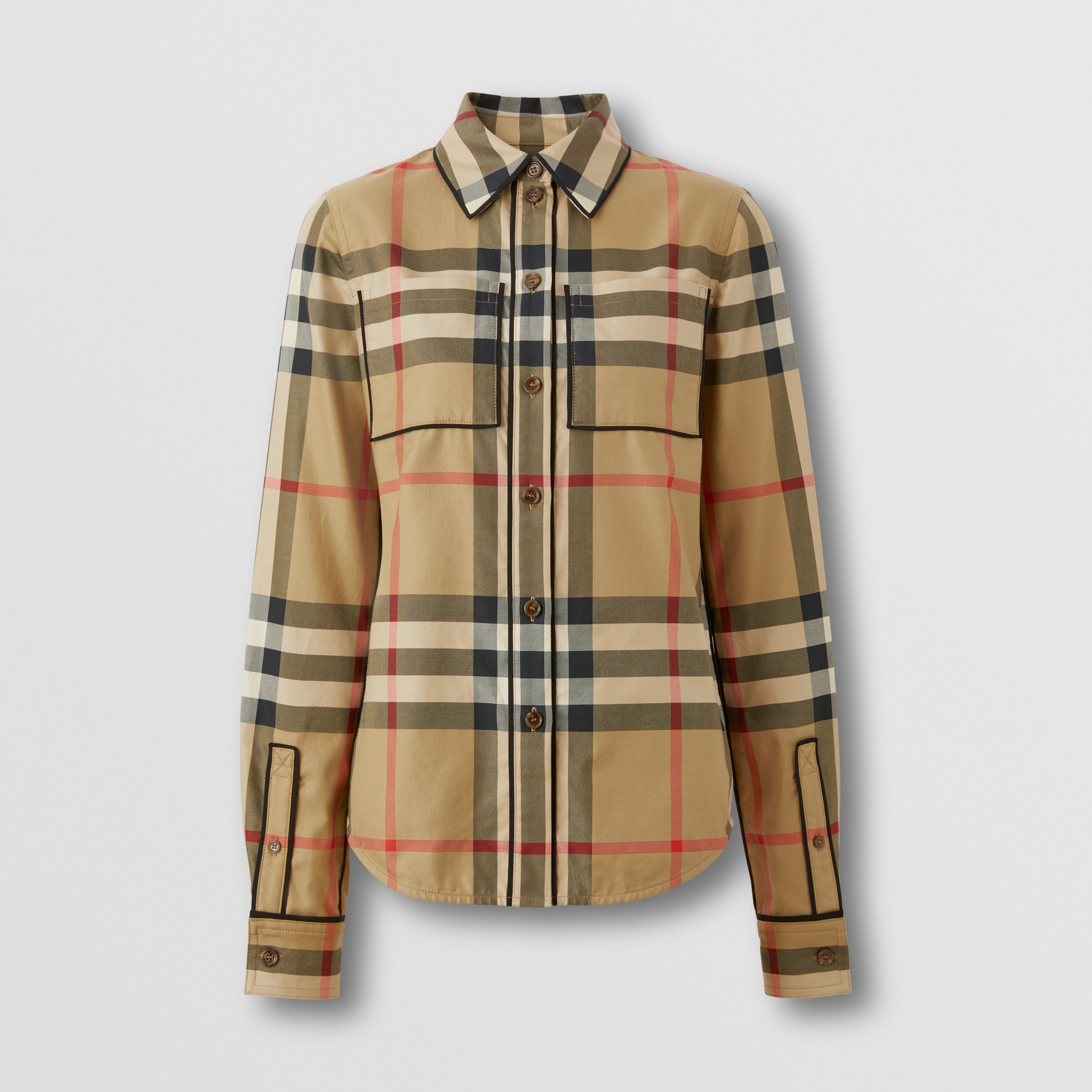 Exaggerated Check Cotton Shirt in Archive Beige - Women | Burberry® Official - 4