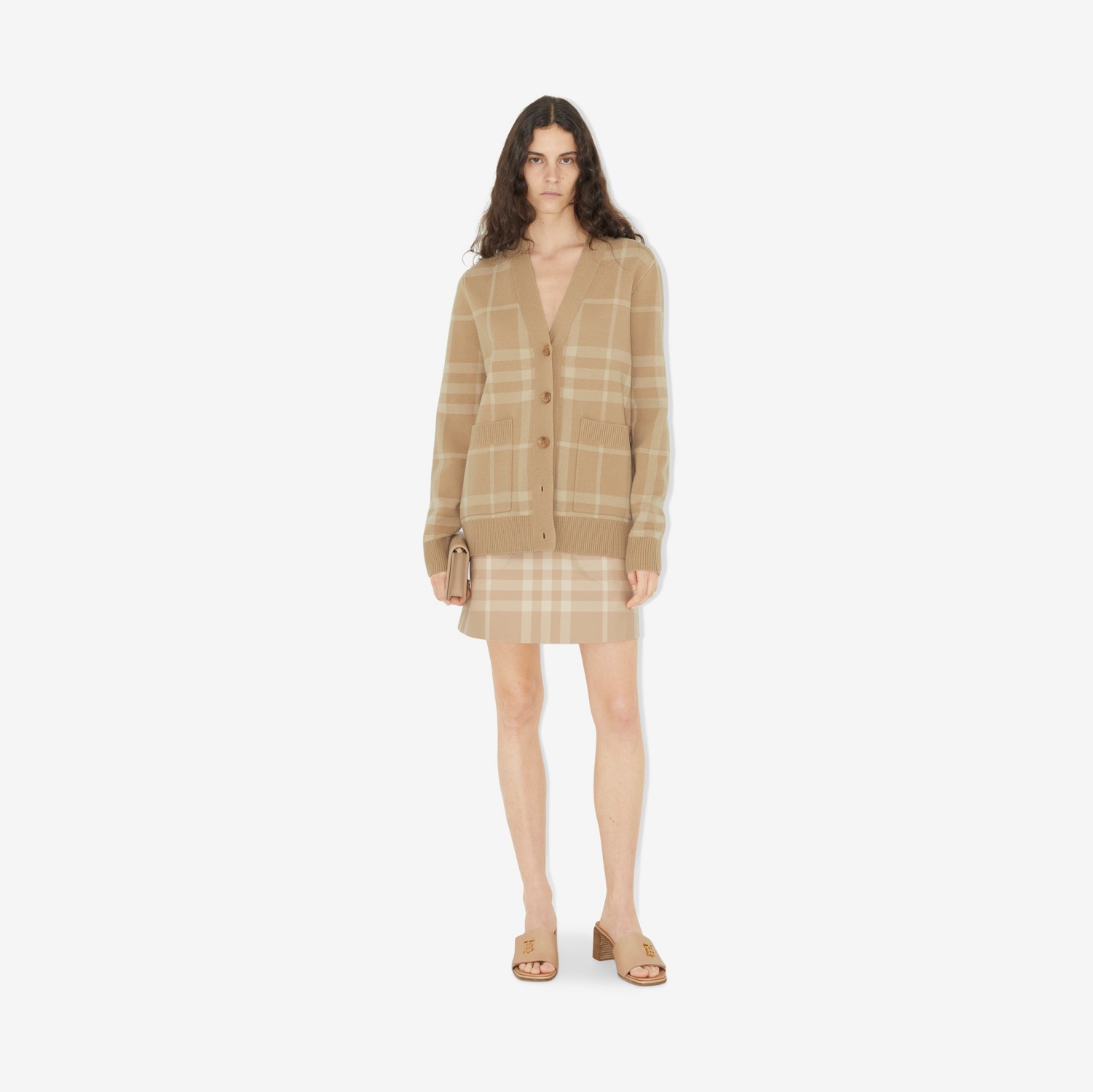 Cardigan en jacquard de laine et cachemire Check (Fauve Doux) - Femme | Site officiel Burberry®