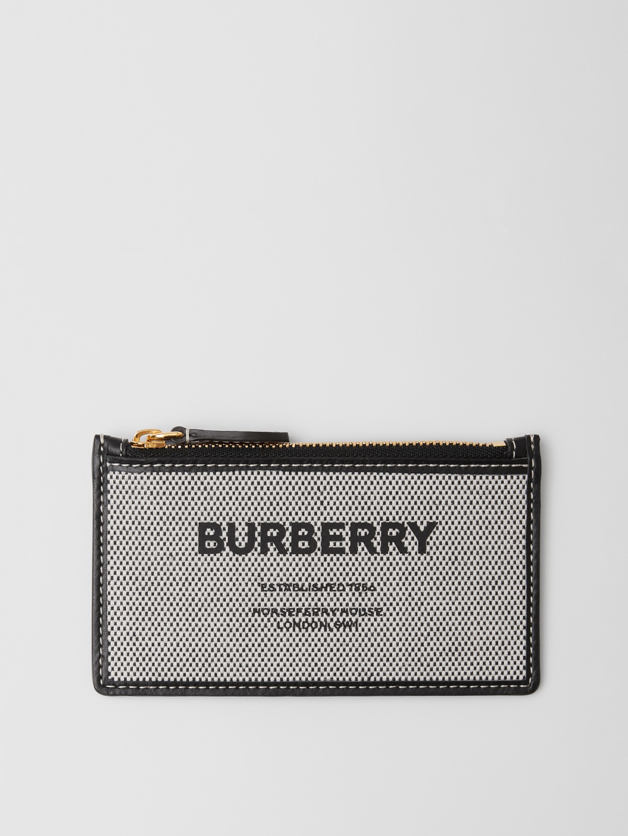 Horseferry Print Canvas and Leather Zip Card Case in Black/tan