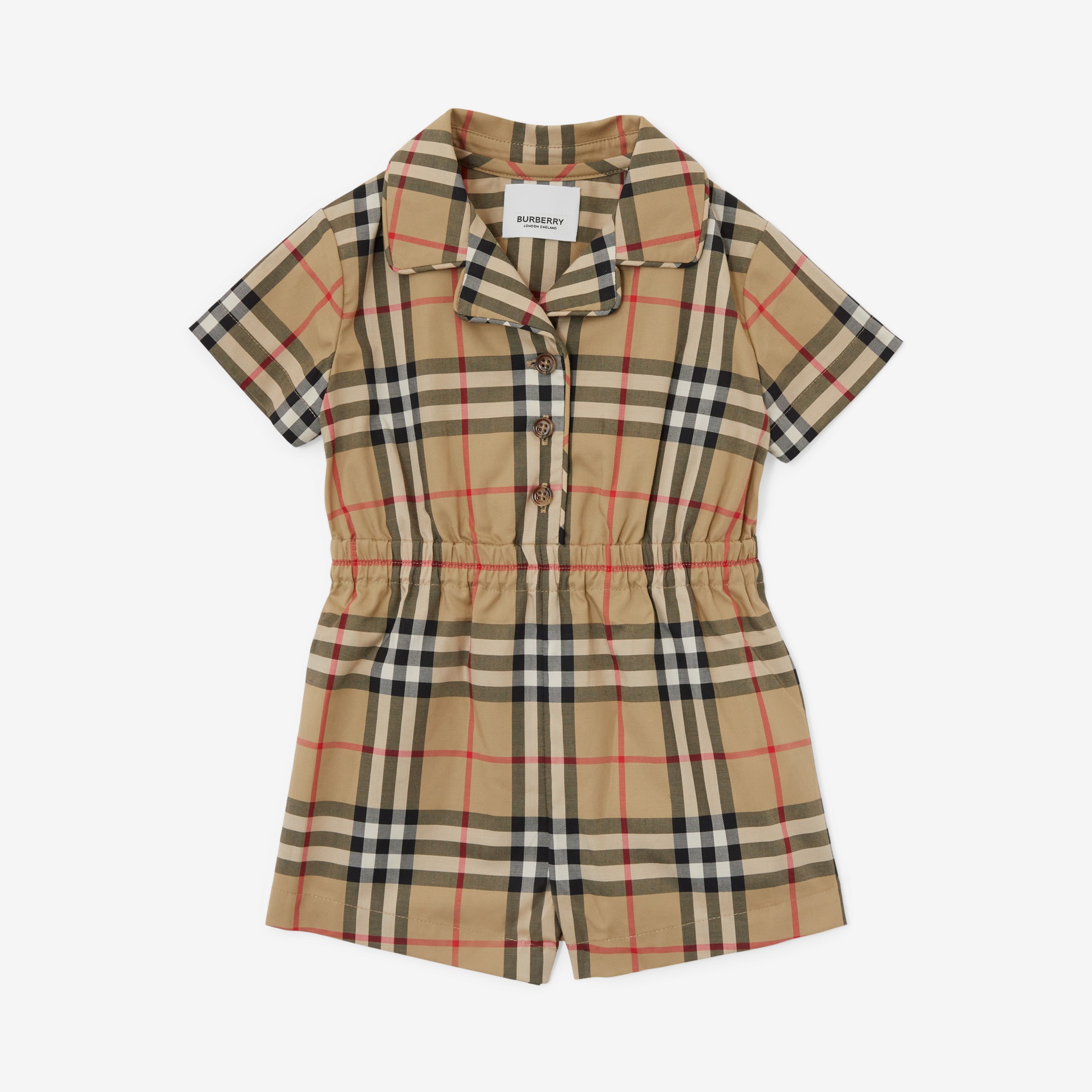 Vintage Check Stretch Cotton Twill Playsuit in Archive Beige - Children | Burberry® Official - 1