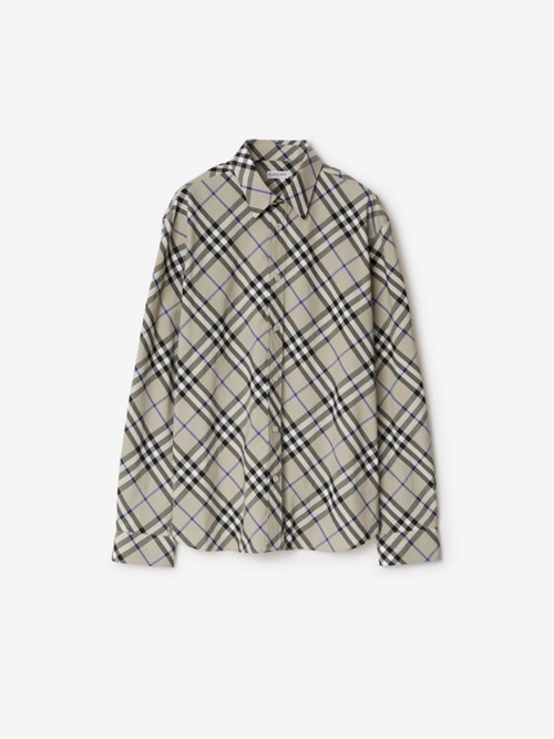 Burberry Check Cotton Shirt In Gray