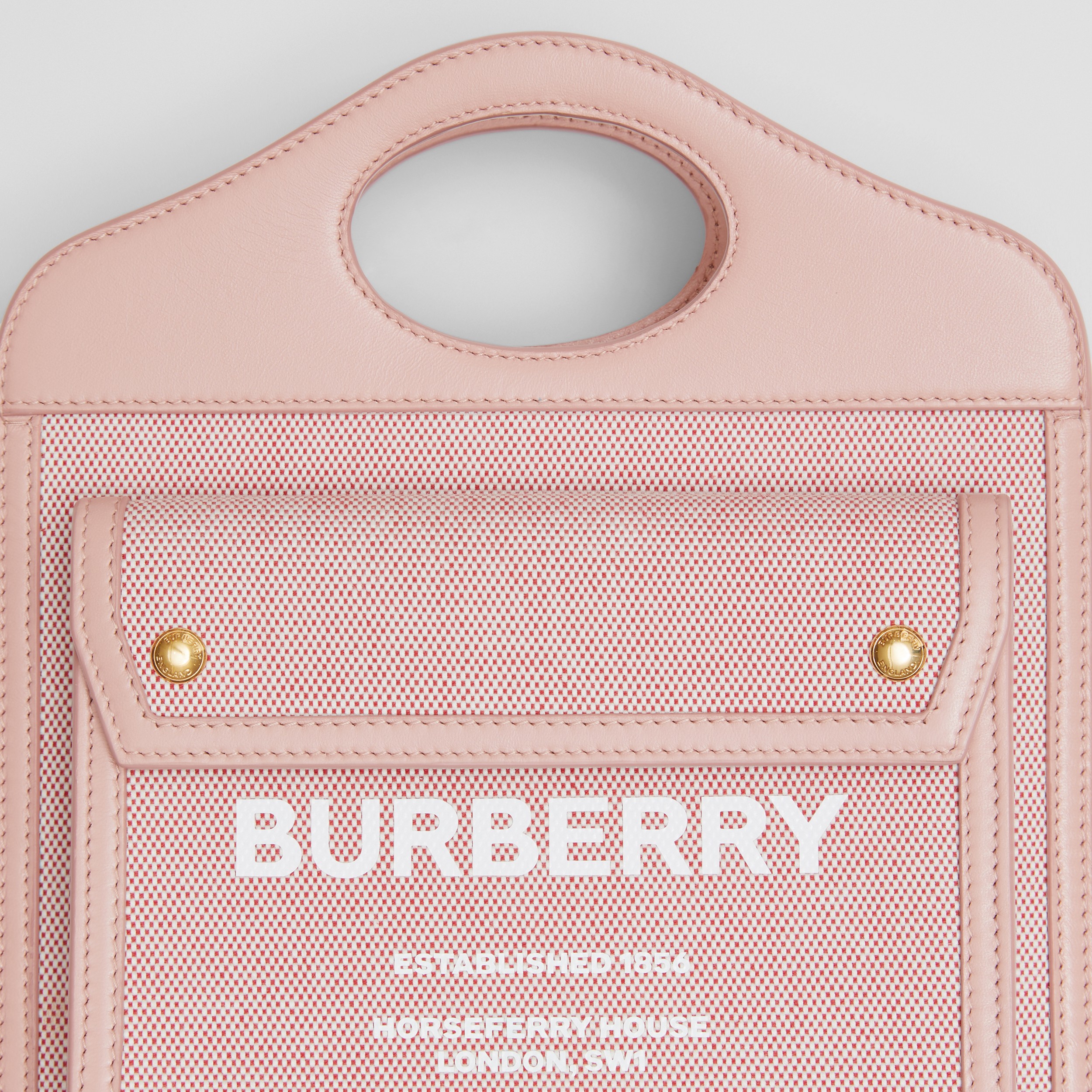 Mini Cotton Canvas and Leather Pocket Bag in Bright Red/dusky Pink - Women | Burberry® Official - 2