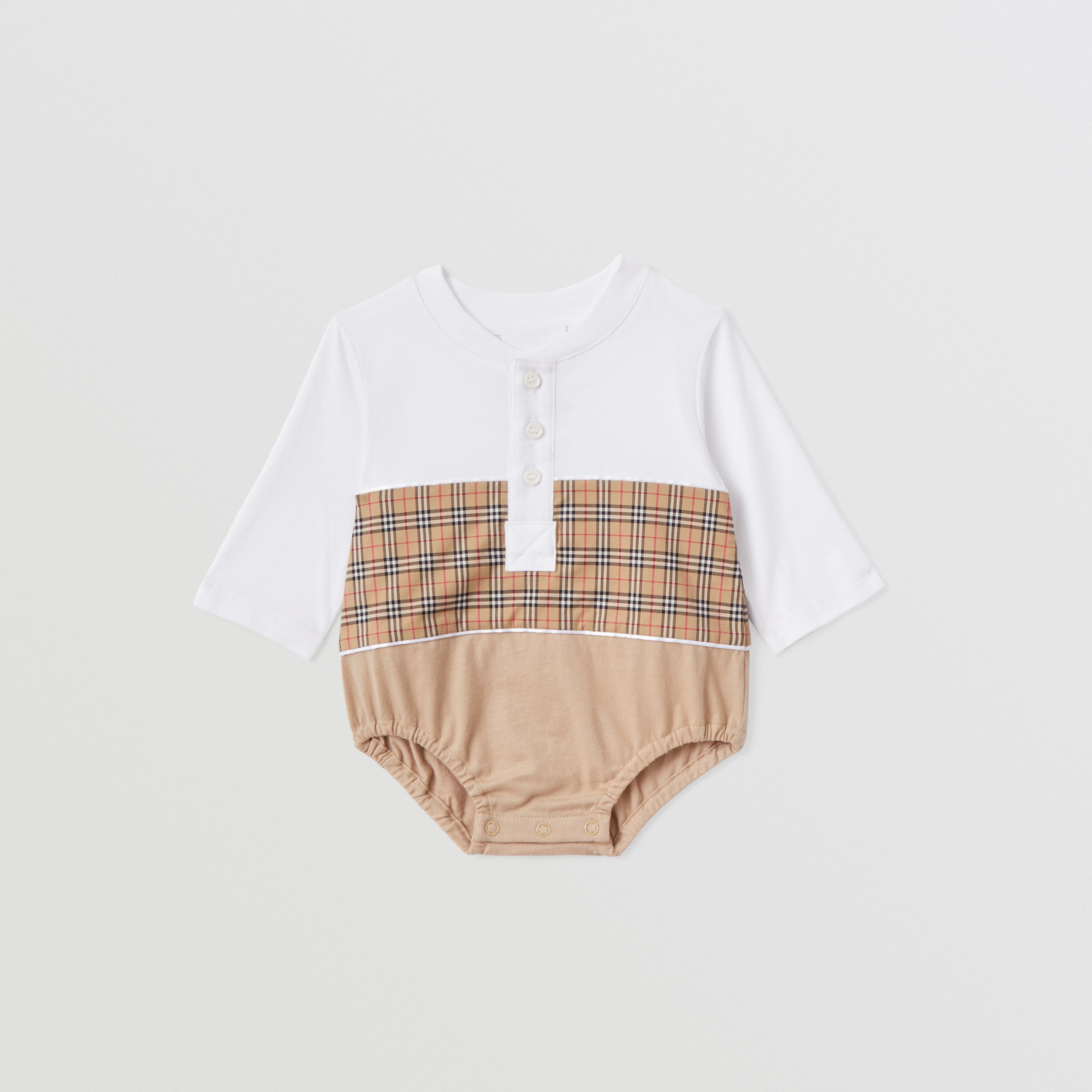 Check Panel Two-tone Cotton Bodysuit in White - Children | Burberry® Official - 1