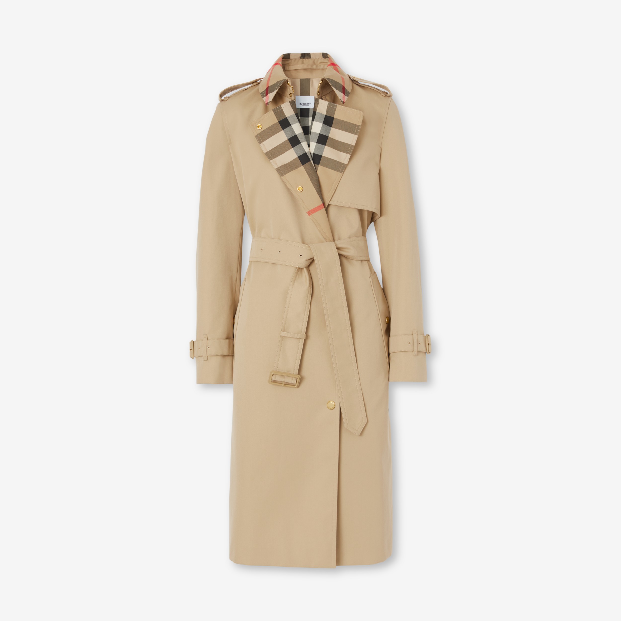 Check Panel Cotton Gabardine Trench Coat in Honey - Burberry