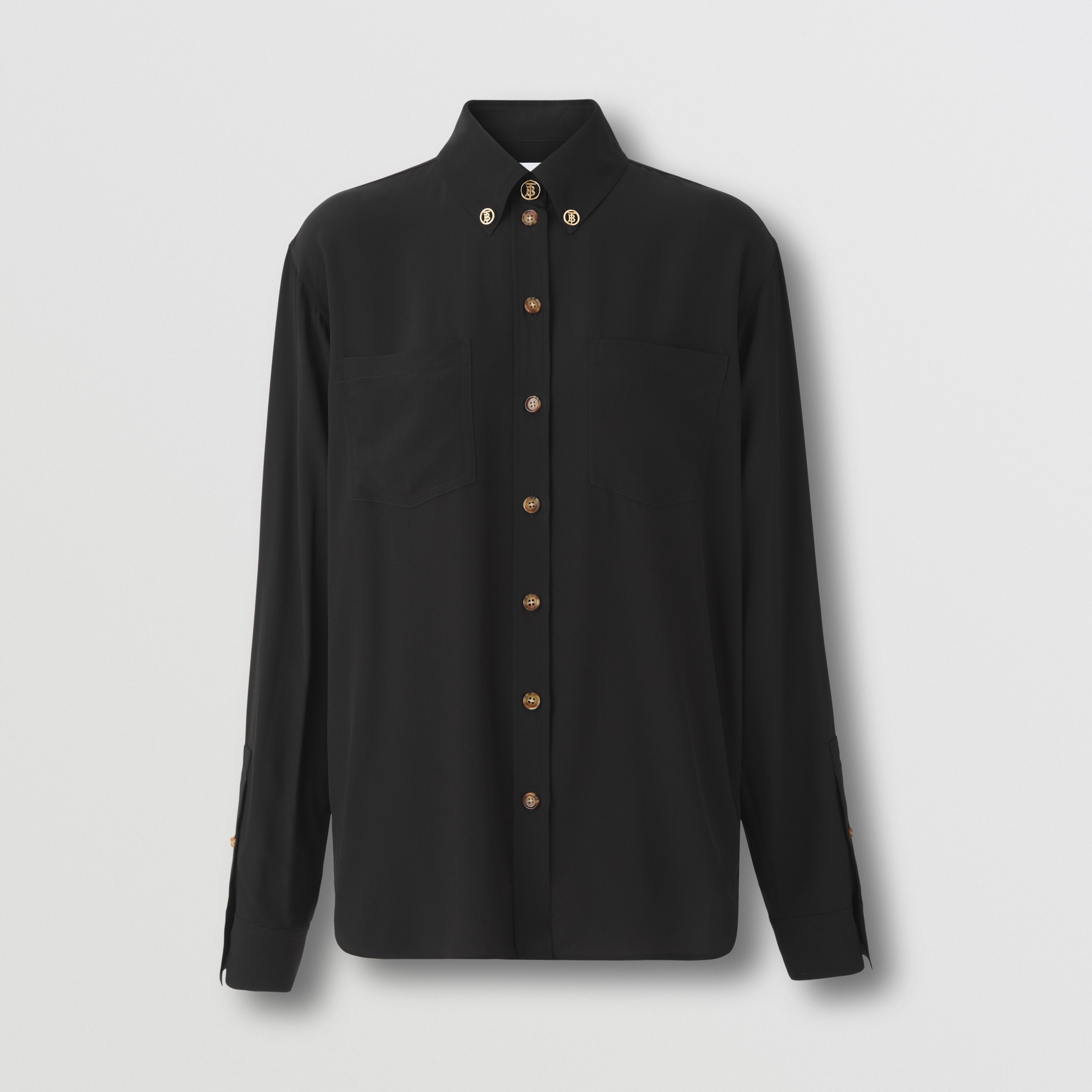 Monogram Motif Silk Oversized Shirt in Black - Women | Burberry® Official - 4