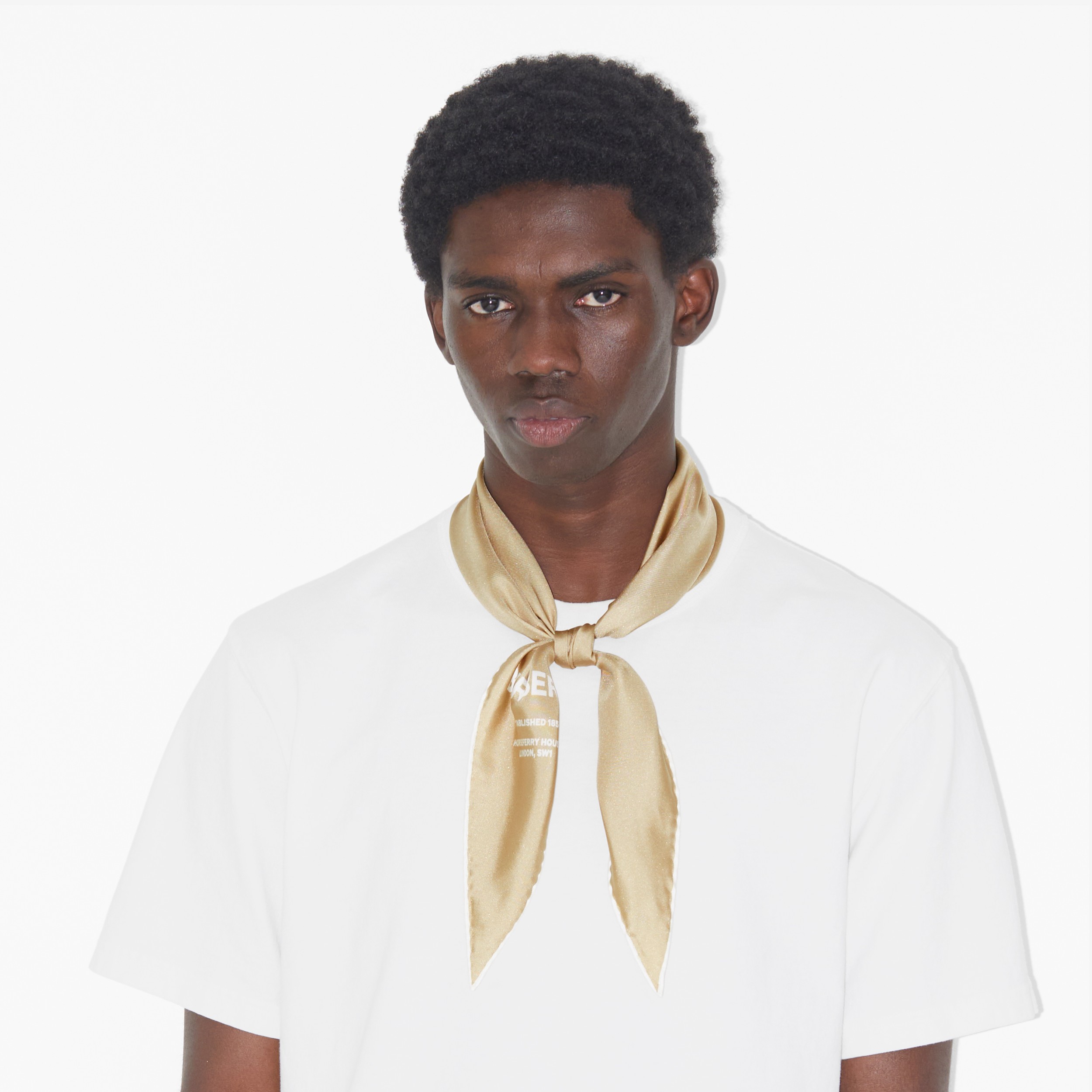 Horseferry Print Silk Diamond-shaped Scarf in Archive Beige | Burberry® Official - 4