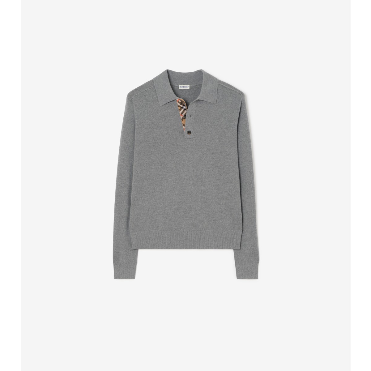 Check Long-sleeve Wool Polo Shirt