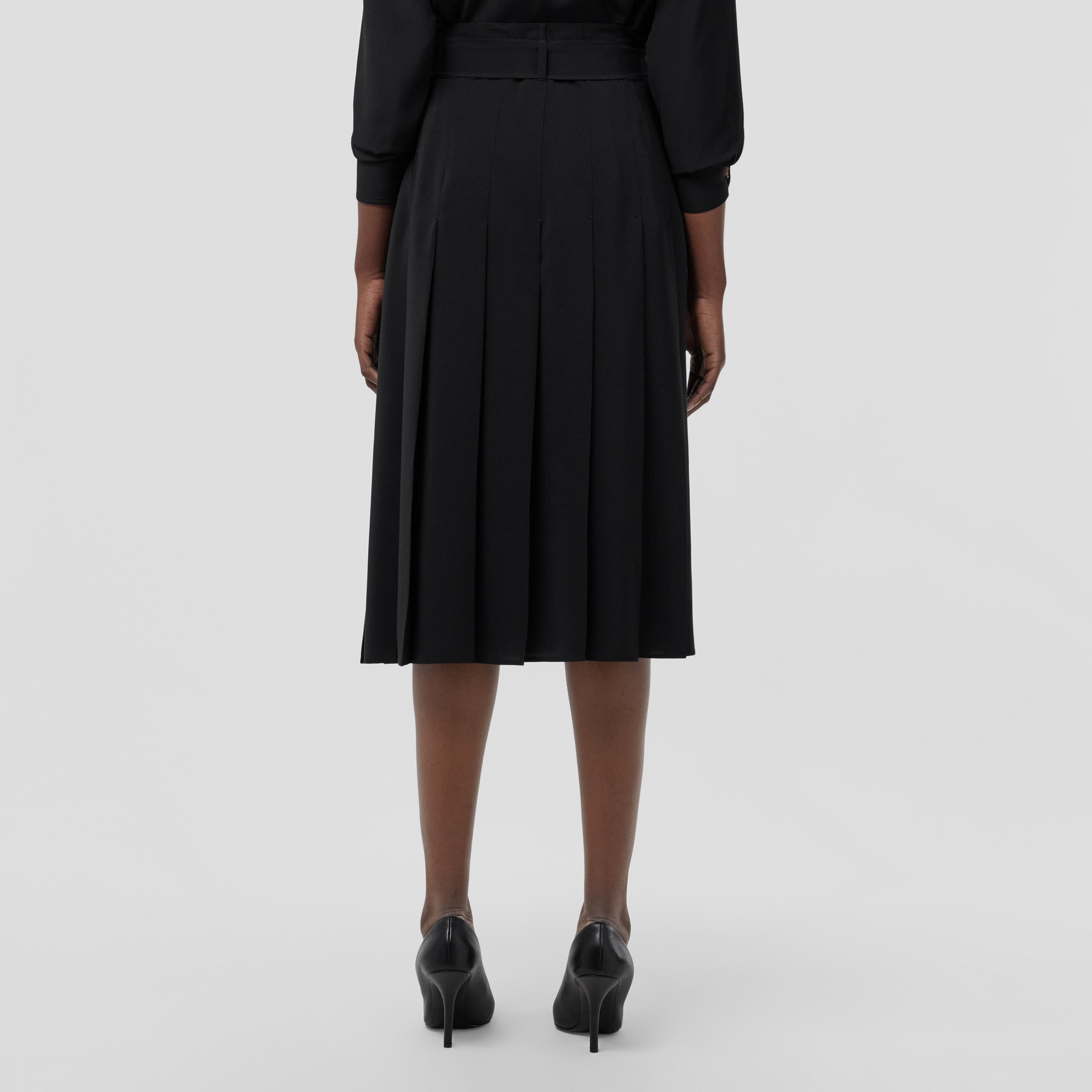 Pleated Silk Crepe de Chine Skirt in Black - Women | Burberry® Official - 3
