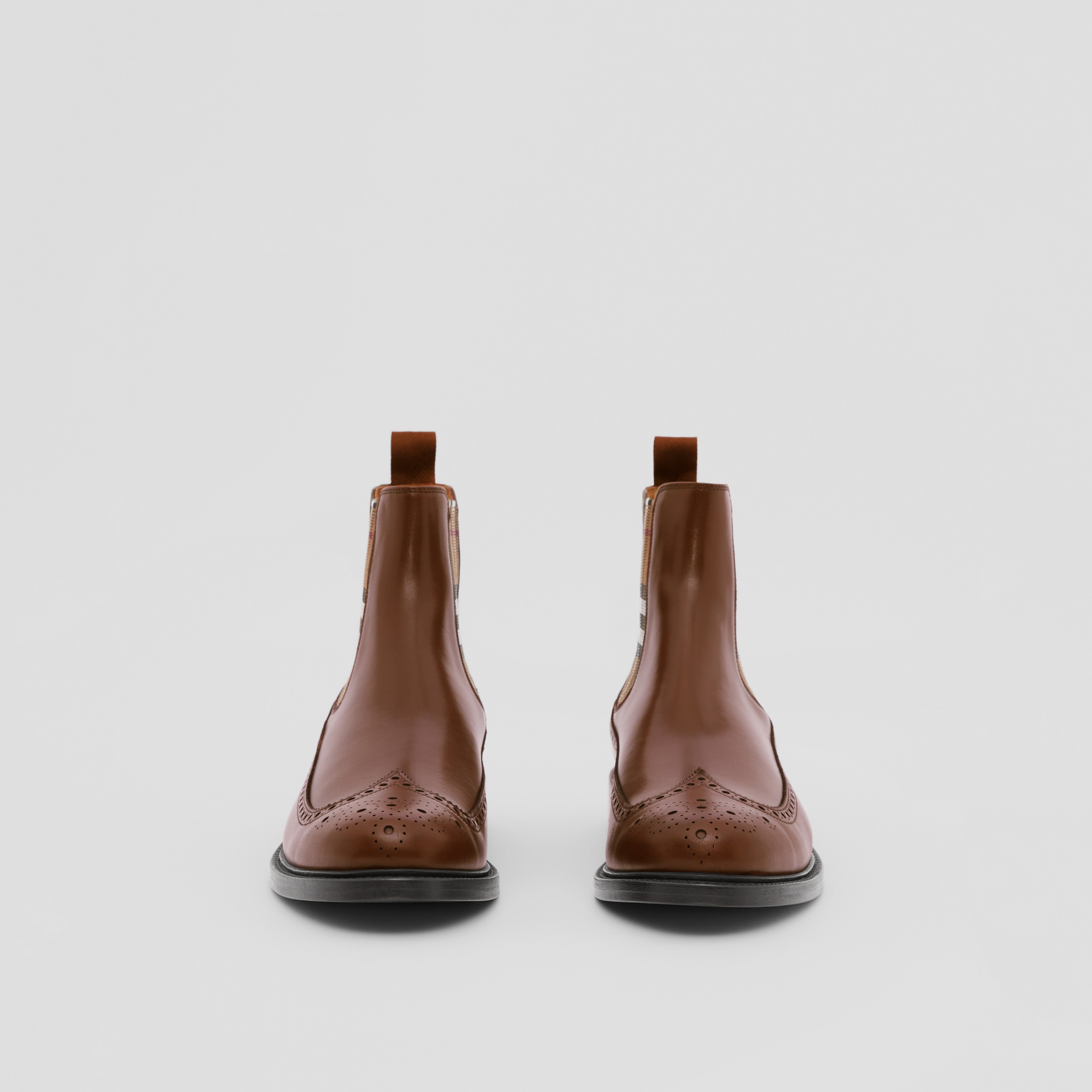 Vintage Check Detail Leather Chelsea Boots in Deep Bark Brown - Men | Burberry® Official - 3