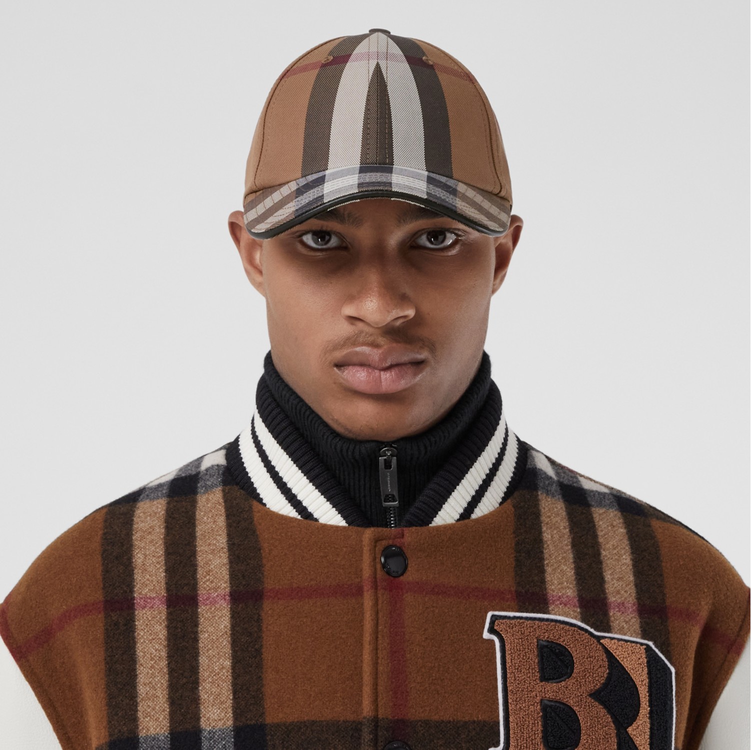 Logo Detail Exaggerated Check Cotton Baseball Cap in Birch brown - Men ...