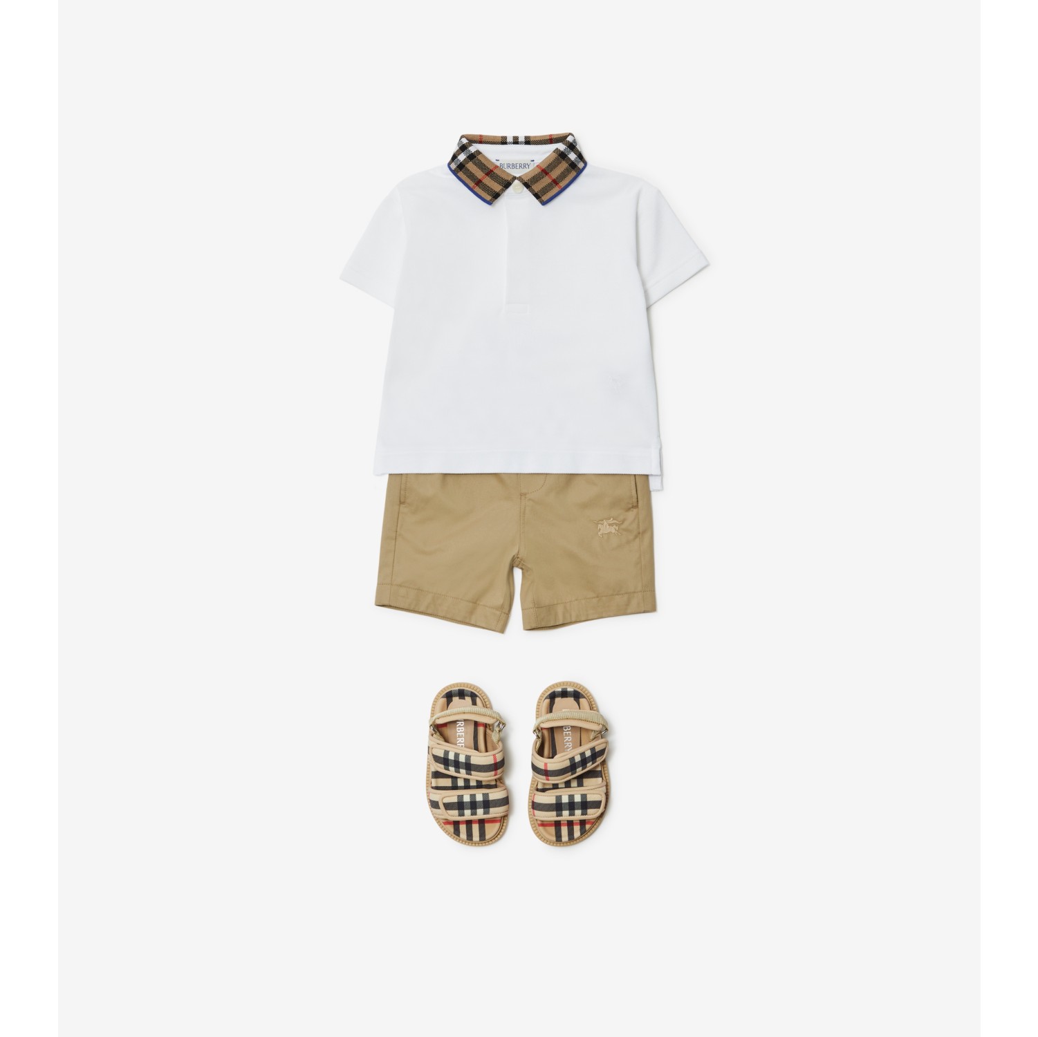 Check Collar Cotton Polo Shirt in White Burberry Official