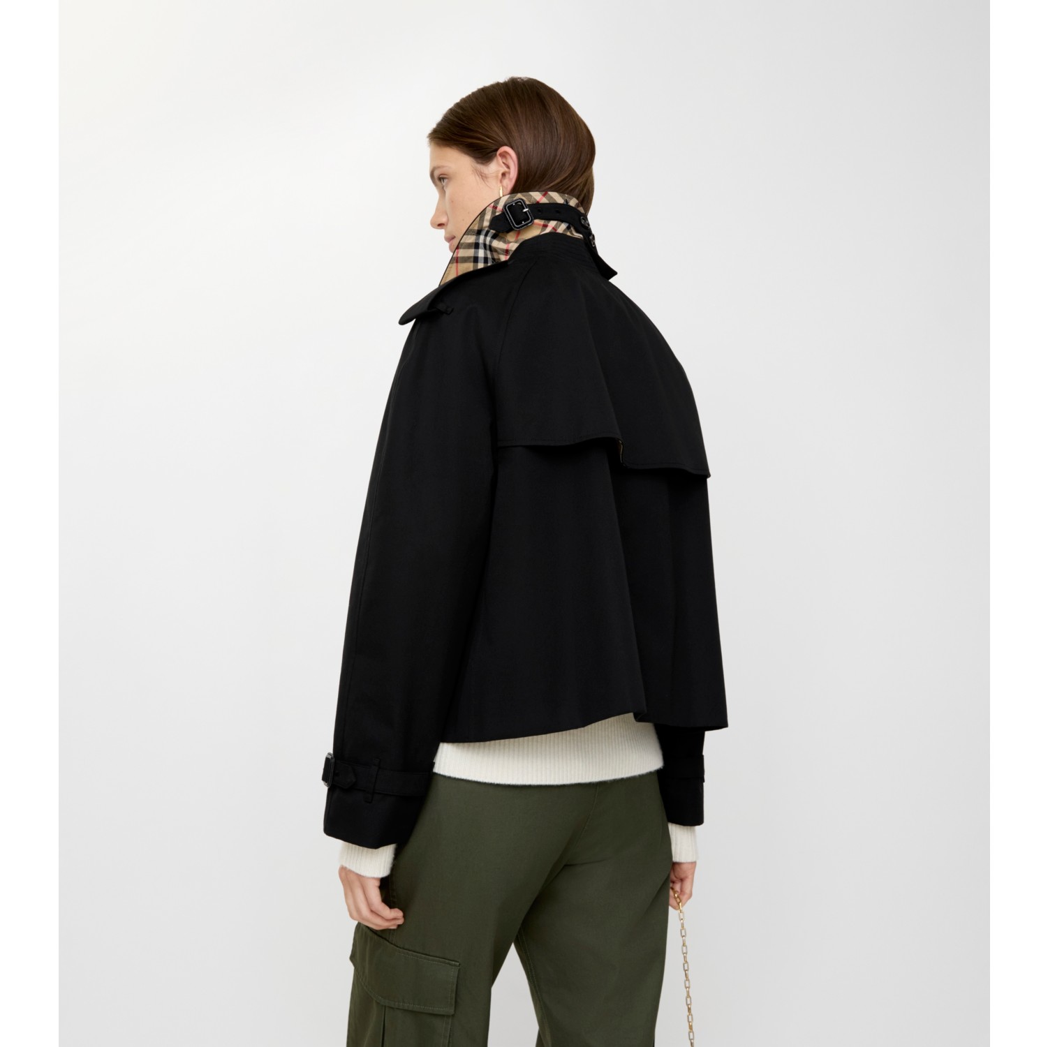 Cropped Gabardine Mayfair Trench Jacket in Black - Women