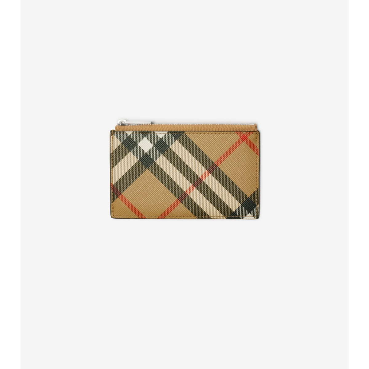 Shop Burberry Check Zip Card Case In Sand