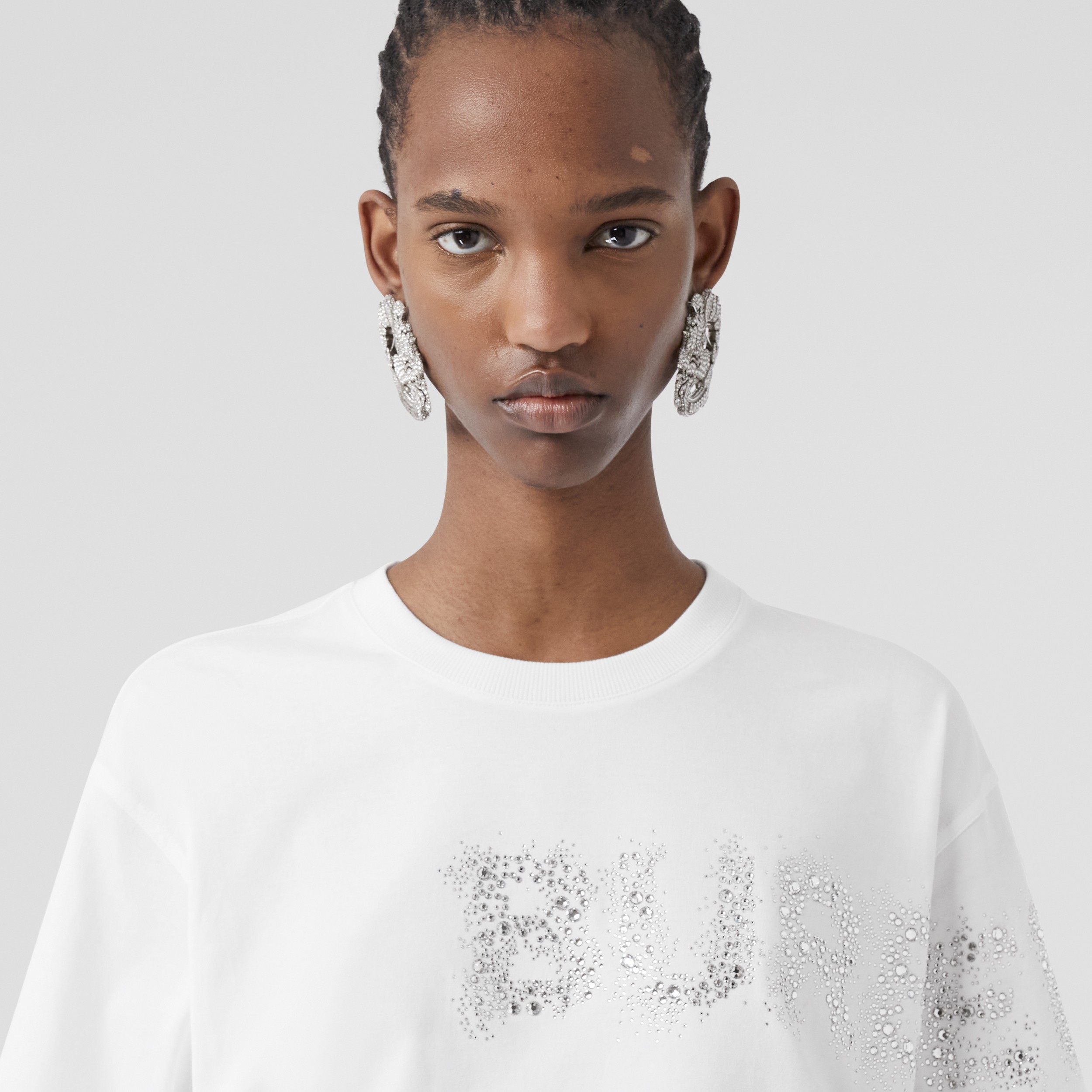 Crystal Horseferry Cotton Oversized T-shirt in White - Women | Burberry® Official - 2