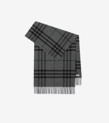 Wide Check Cashmere Scarf in Charcoal grey/vine green | Burberry