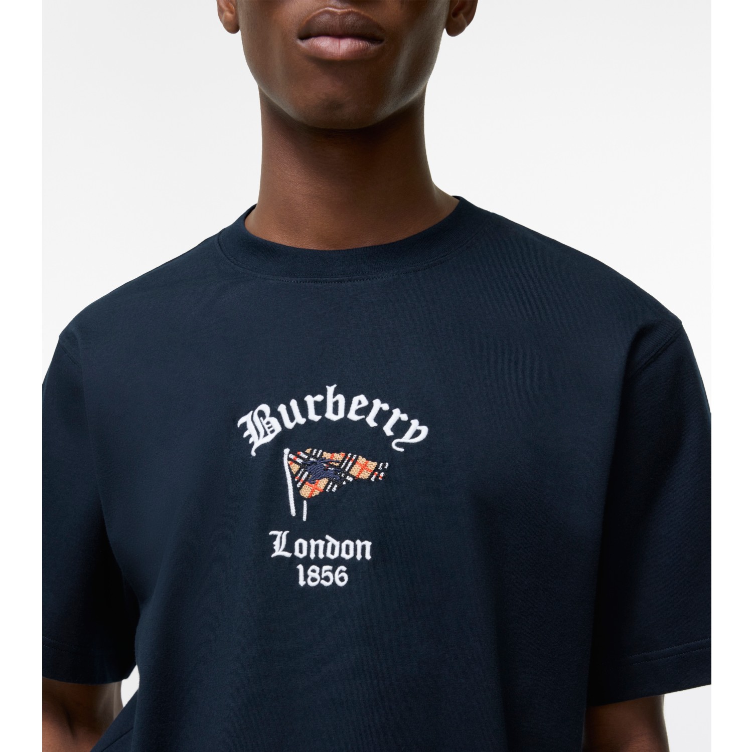 Check Flag Cotton T-shirt in Navy - Men | Burberry® Official