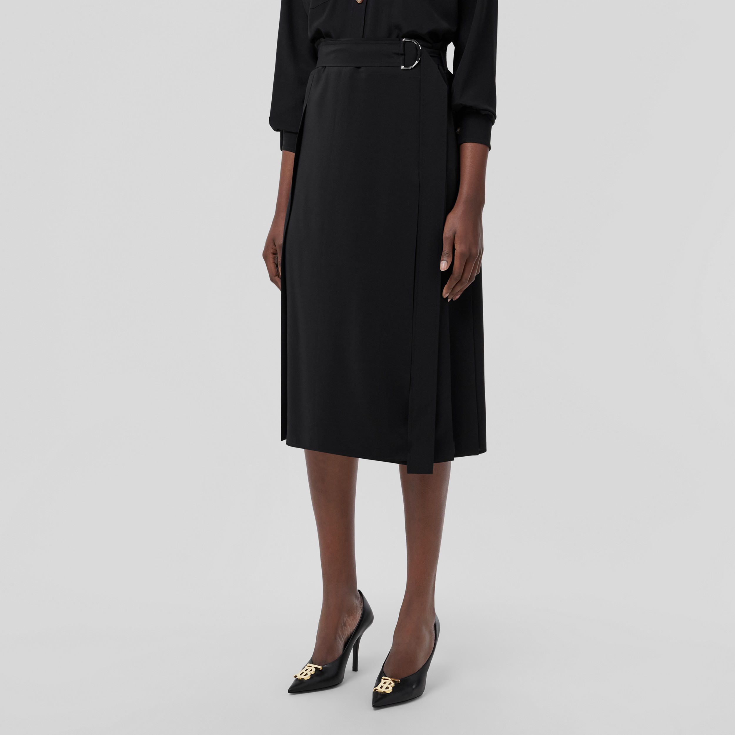 Pleated Silk Crepe de Chine Skirt in Black - Women | Burberry® Official - 4