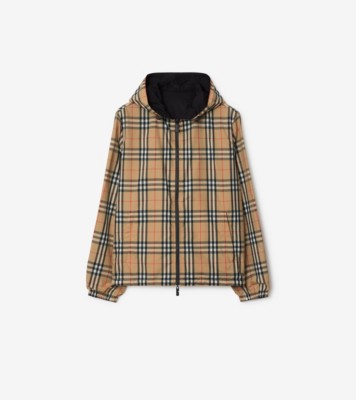 Reversible Check Hooded Jacket in Sand - Men, Nylon | Burberry