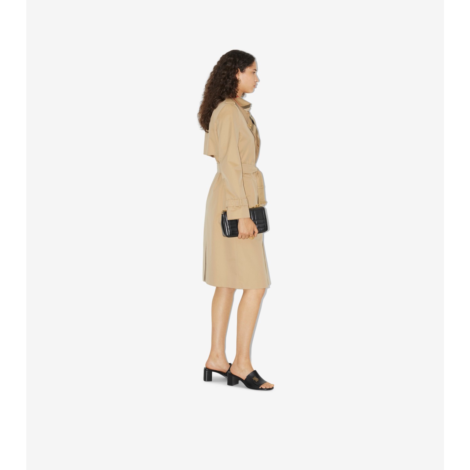 Long Check Collar Gabardine Trench Coat