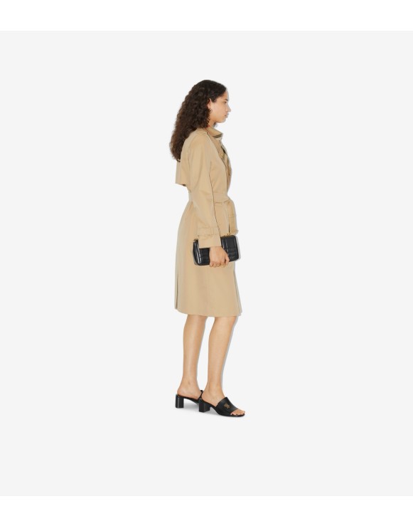 Long Check Collar Gabardine Trench Coat