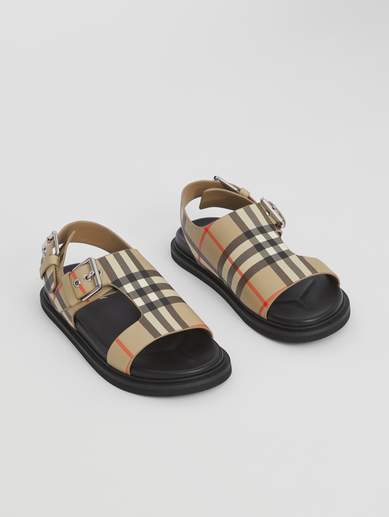 Vintage Check Leather Buckled Sandals in Archive Beige