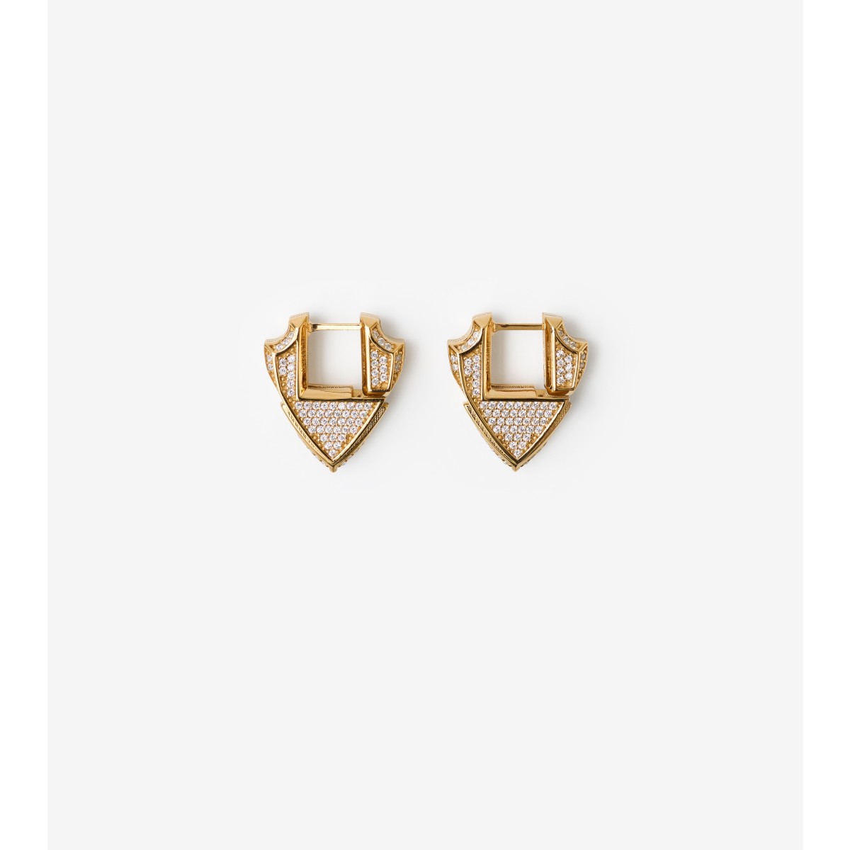 Shop Burberry Small Shield Pavé Earrings In Gold/clear