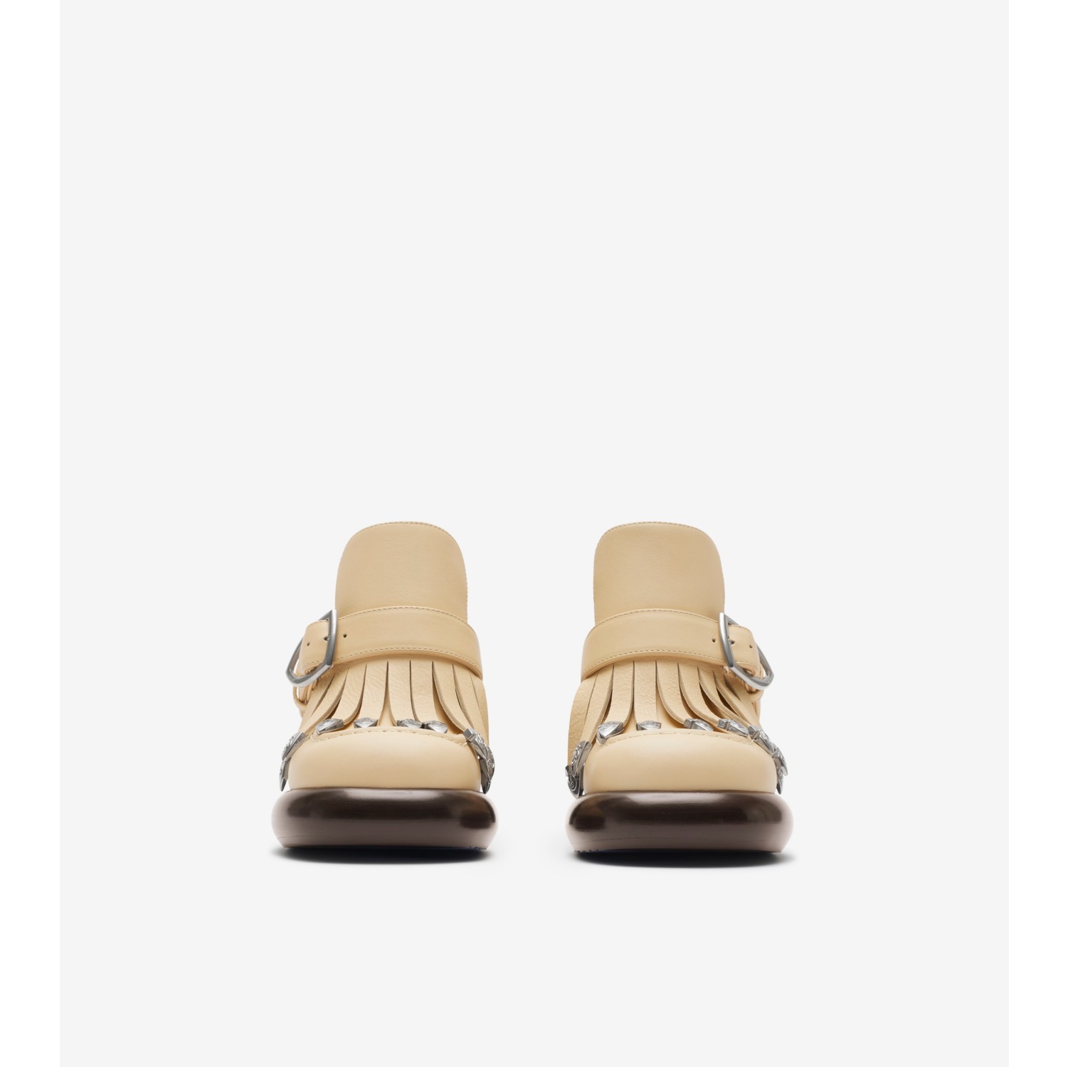 Leather Wedge Fringe Heeled Loafers