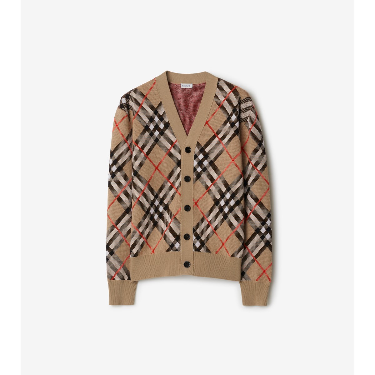Shop Burberry Check Wool Mohair Blend Cardigan In Sand
