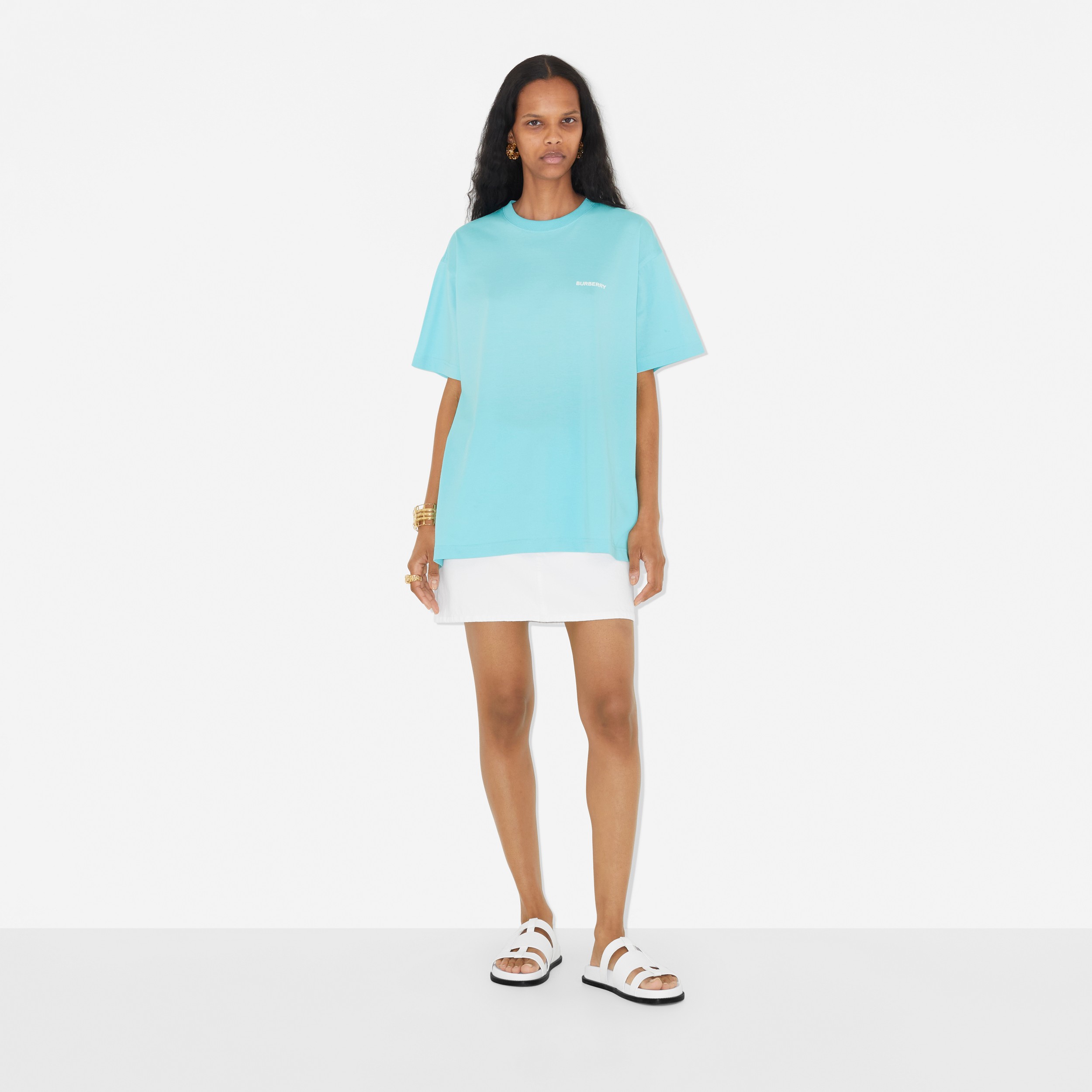 Ice Cream Print Cotton T-shirt in Bright Topaz Blue - Women | Burberry® Official - 2