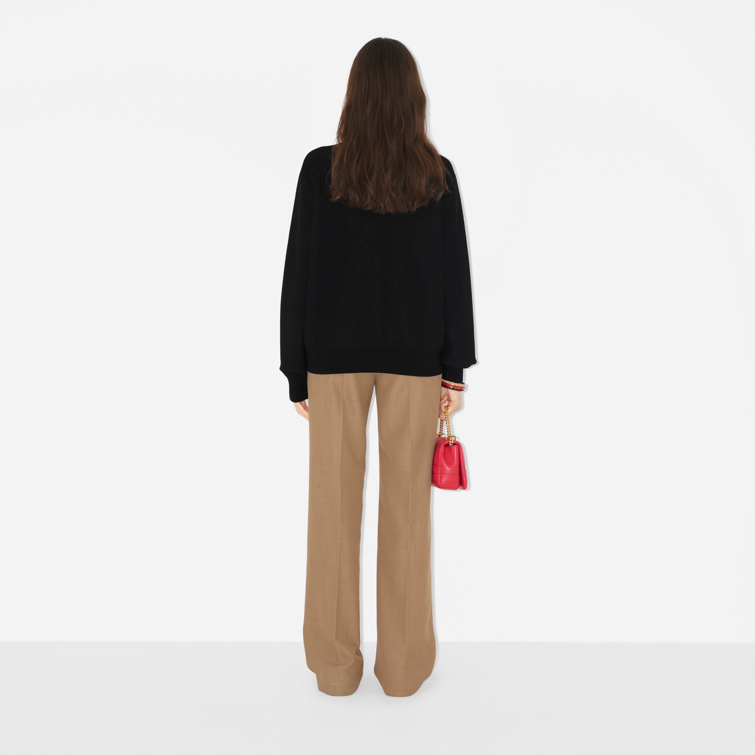 Suéter oversize de lã e algodão com logotipo em jacquard (Preto) - Mulheres | Burberry® oficial - 4