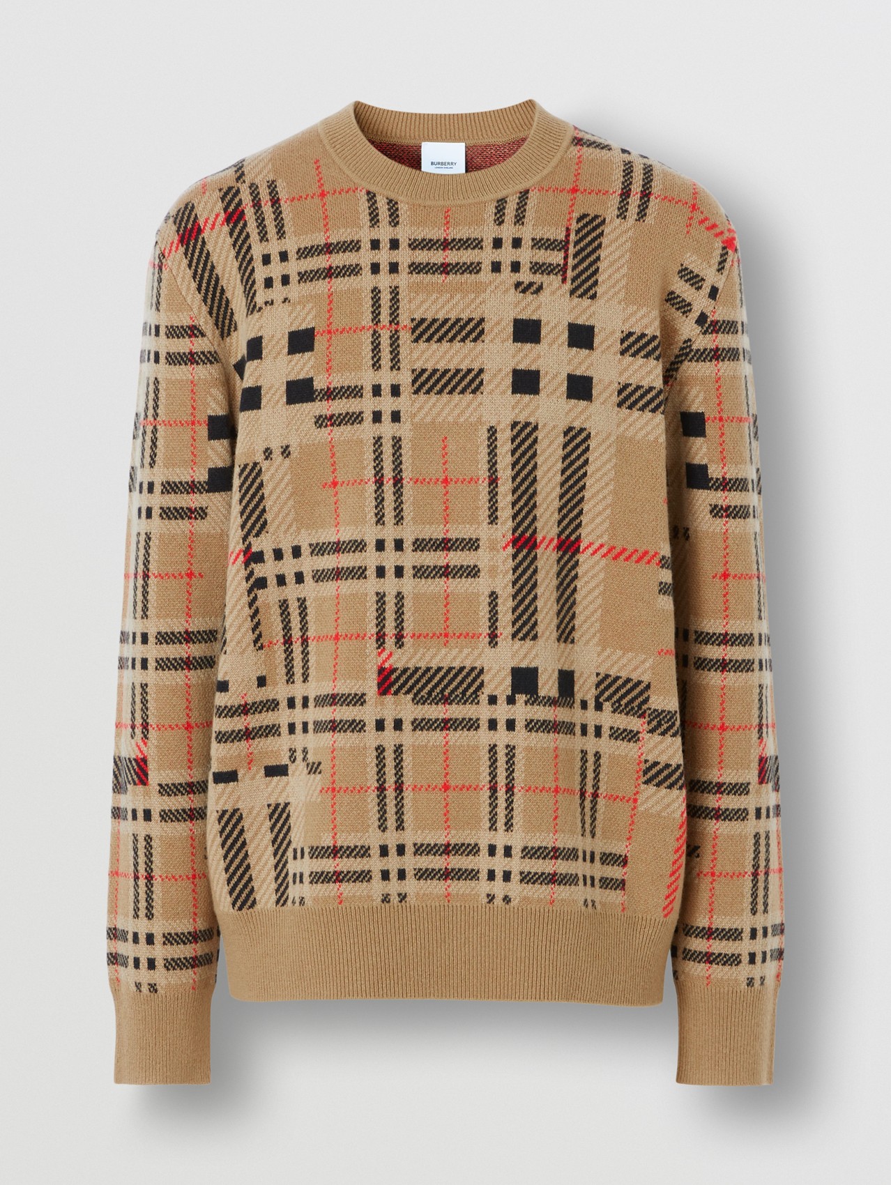 Suéter de cashmere com xadrez contrastante em jacquard in Bege Clássico