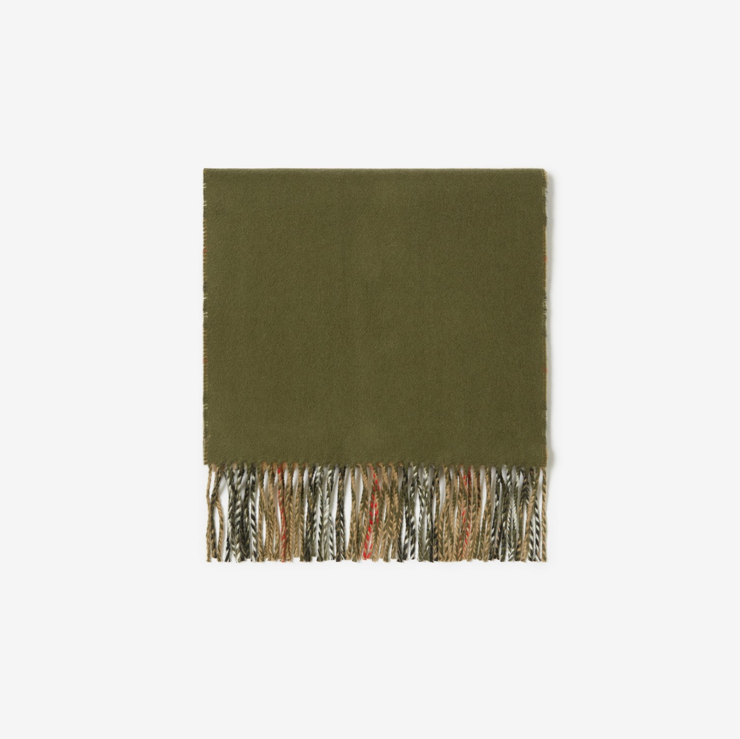 双面两用格纹羊绒围巾 (灌木绿) | Burberry® 博柏利官网