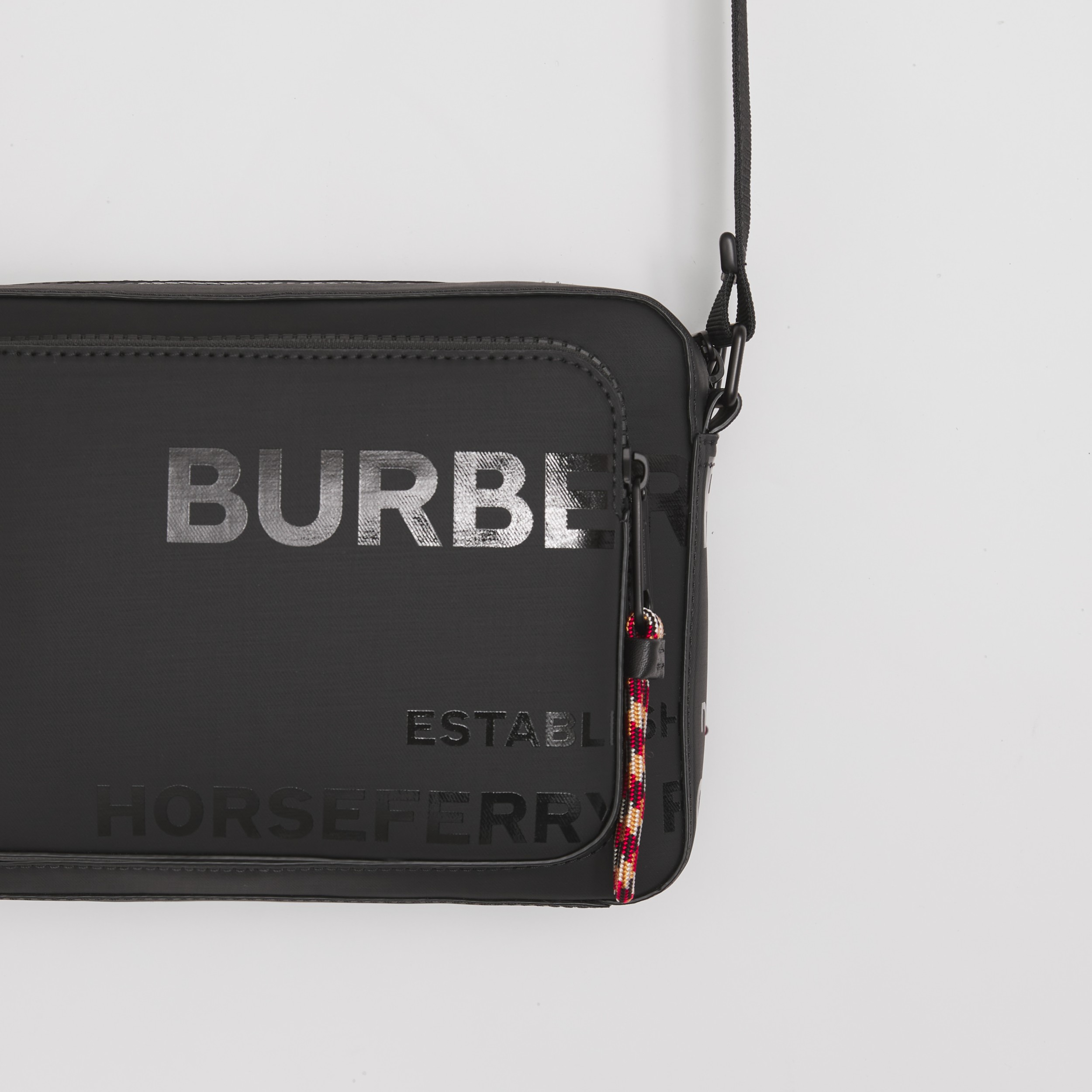 Horseferry Print Coated Cotton Canvas Crossbody Bag in Black Men Burberry® Official